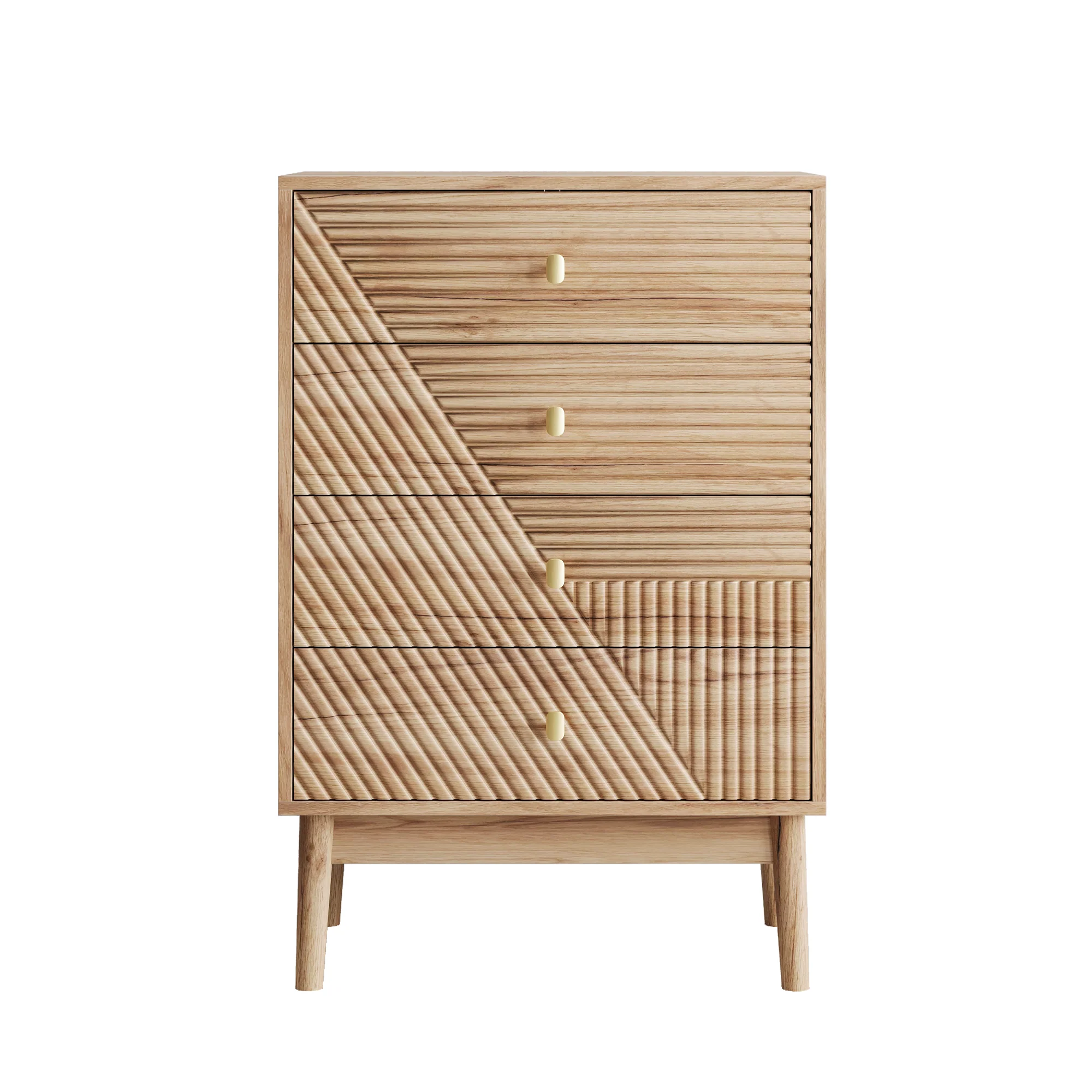 Chest of Drawers with 4 Storage Drawers and Wooden Wardrobe Cabinet, Oak Color - Image 9