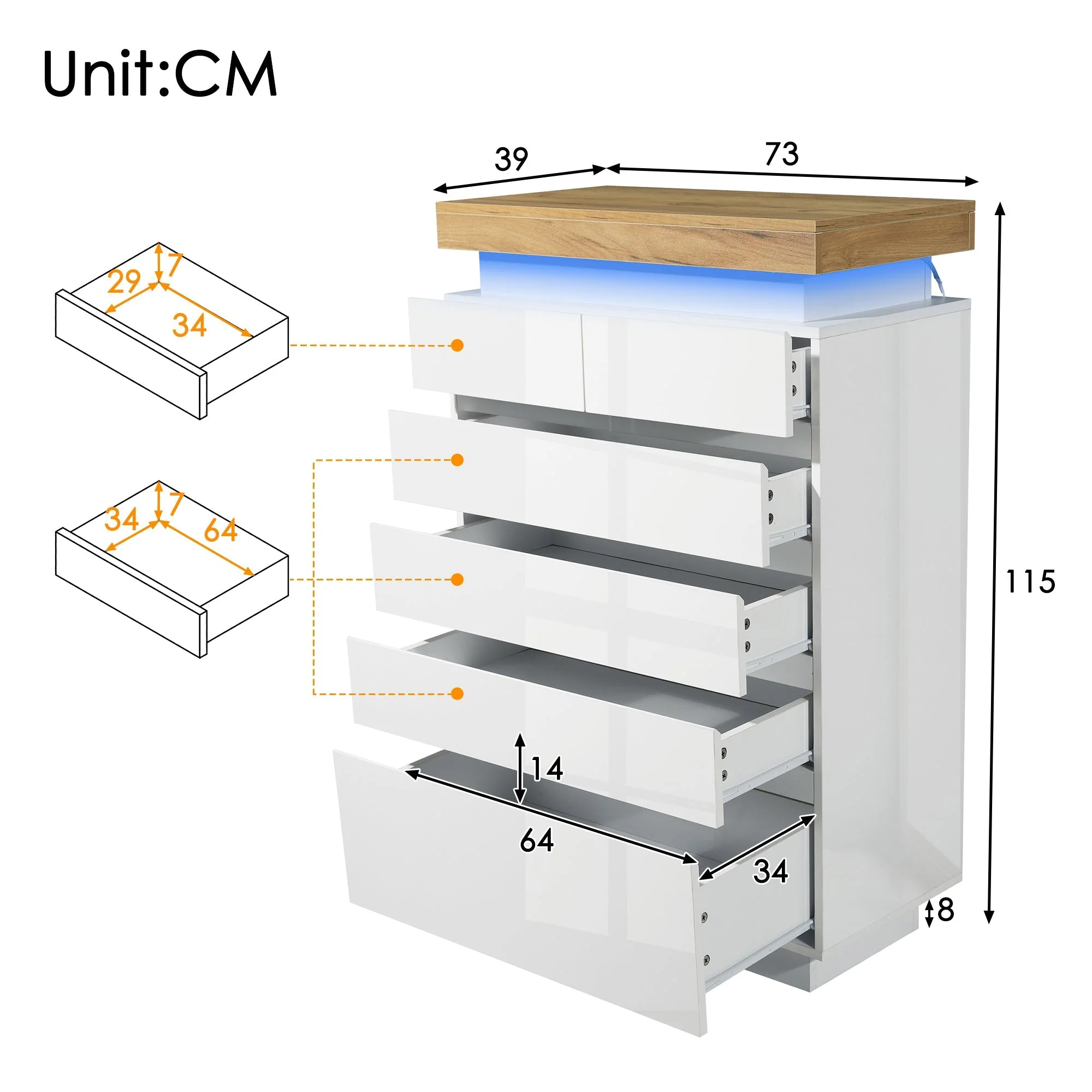 Chest of Drawers with 6 Drawers, High-Gloss Sideboard Cabinet, RGB LED (App-Controlled) Storage, Multi-purpose for Living Room & Bedroom, White - Image 2