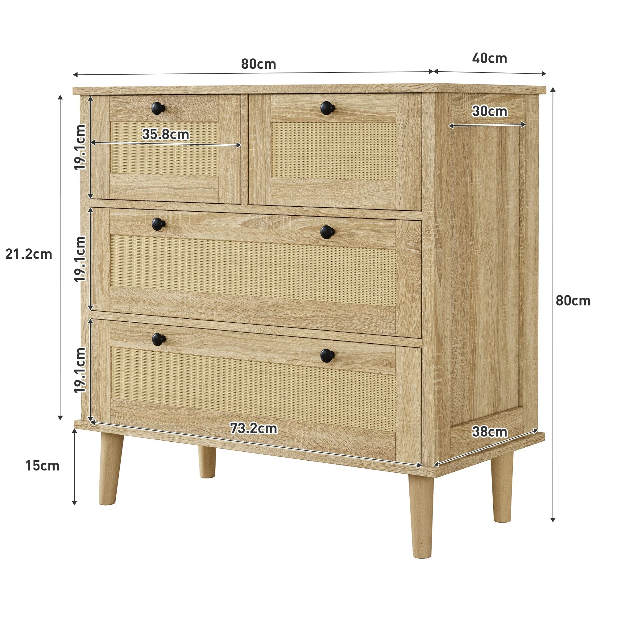 Chest of drawers with four drawers, rattan, solid wood - Image 5