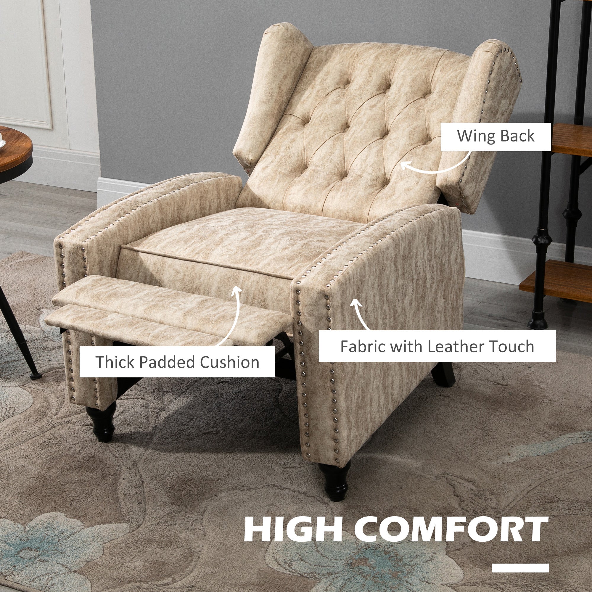 Chesterfield-Style Reclining Armchair - Beige - Image 5