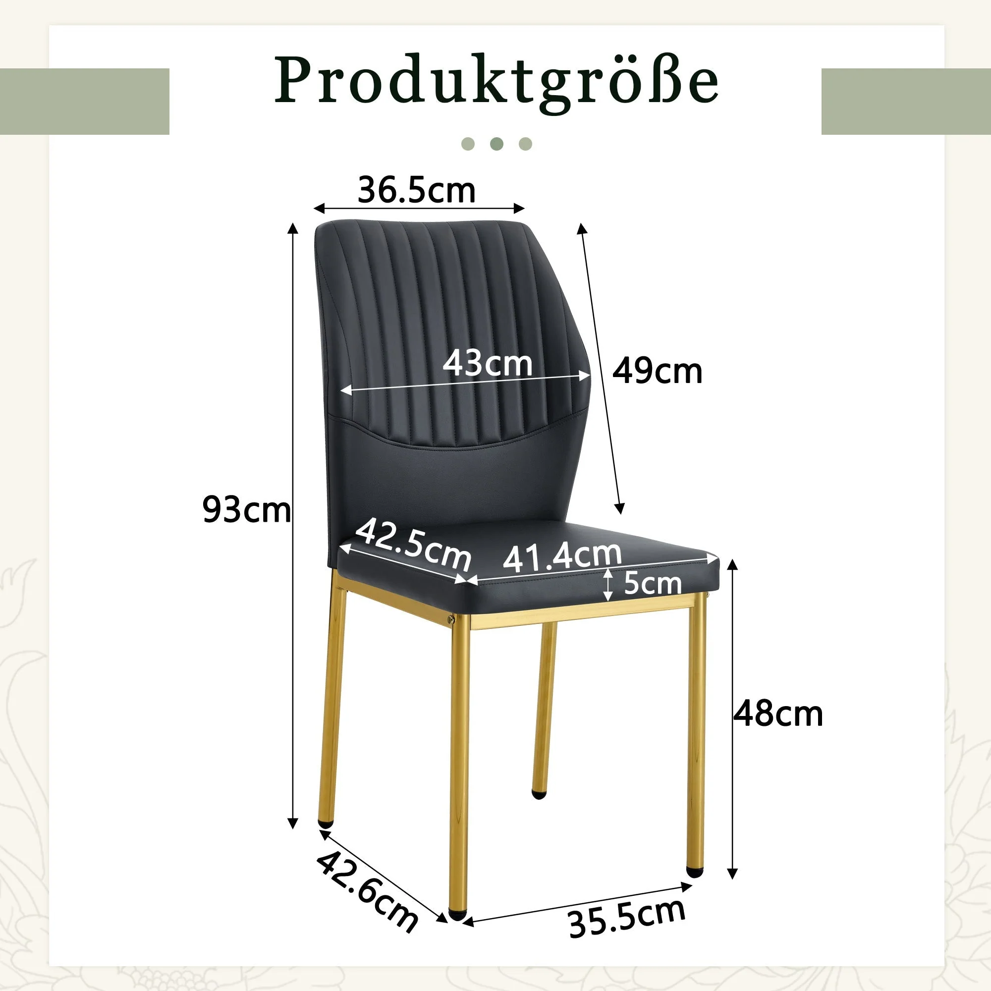 Chic Dining Chairs, Set of 4 with Vertical Embossing and Metal Legs, Black and Gold - Image 4
