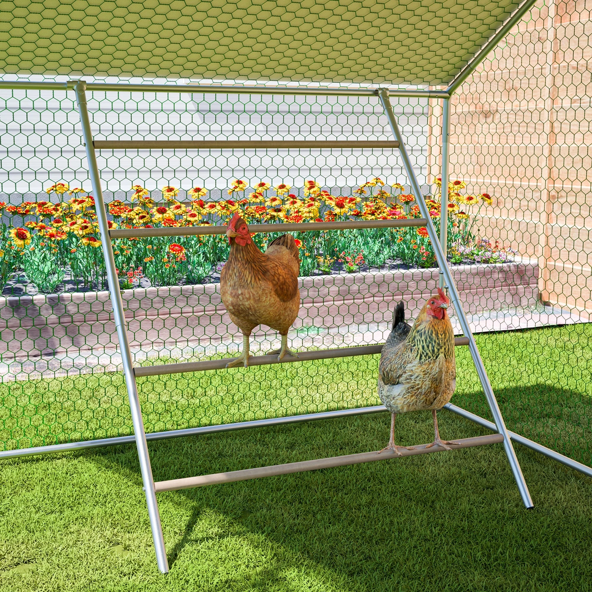 Chicken Coop 3x2m with Ladder, Safety Lock, and Waterproof UV Cover - Reinforced 1mm Tubes - Image 4