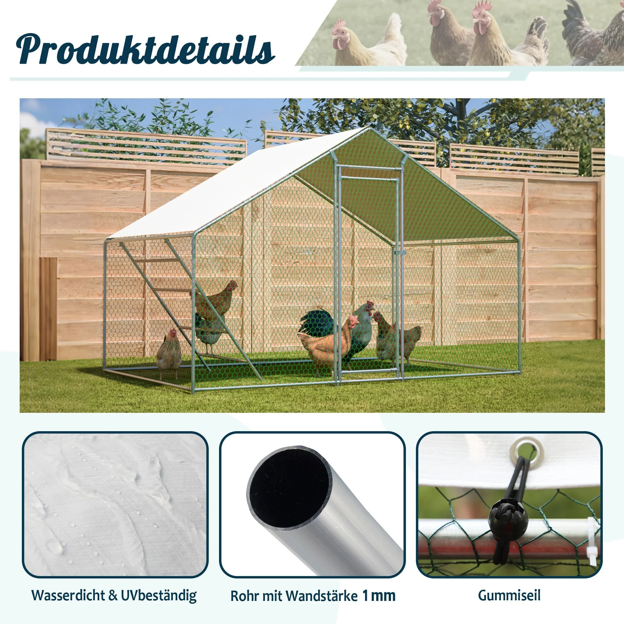 Chicken Coop 3x2m with Ladder, Safety Lock, and Waterproof UV Cover - Reinforced 1mm Tubes - Image 7