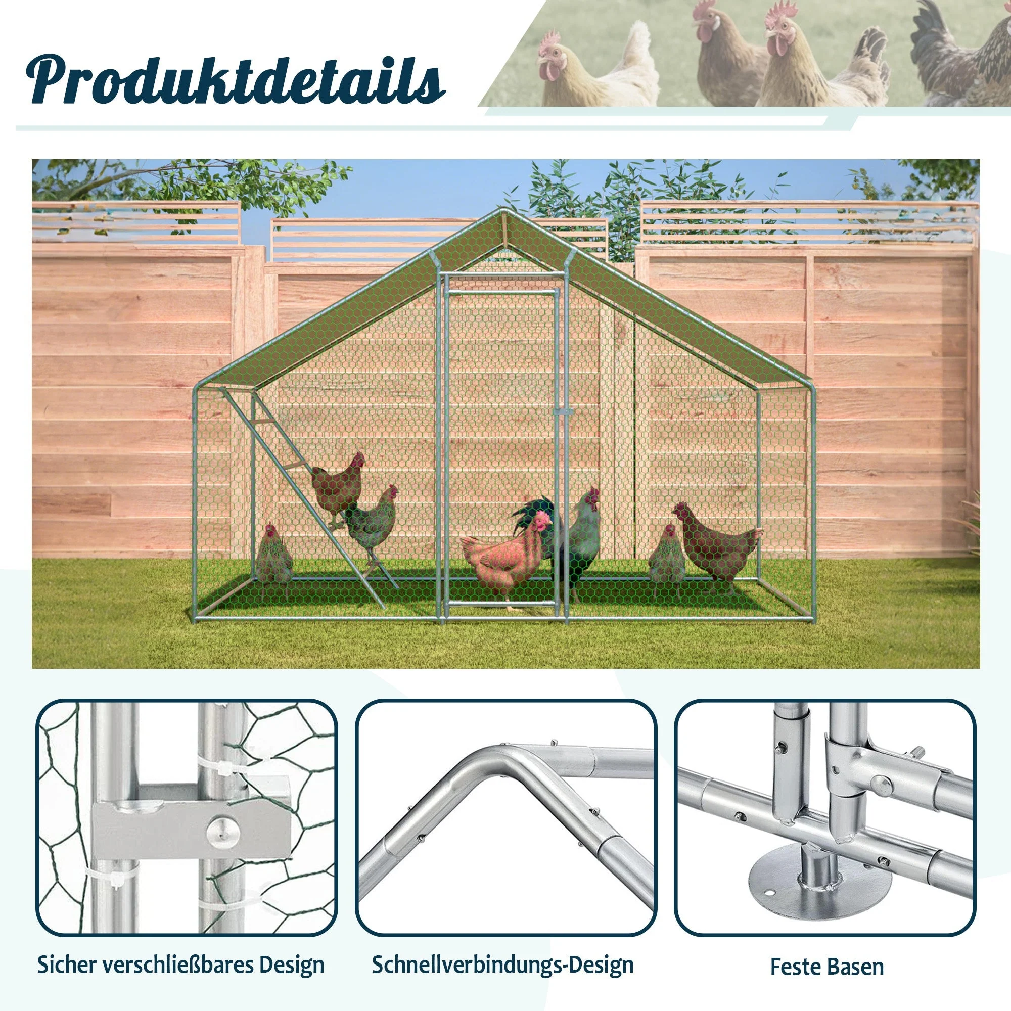 Chicken Coop 3x2m with Ladder, Safety Lock, and Waterproof UV Cover - Reinforced 1mm Tubes - Image 8