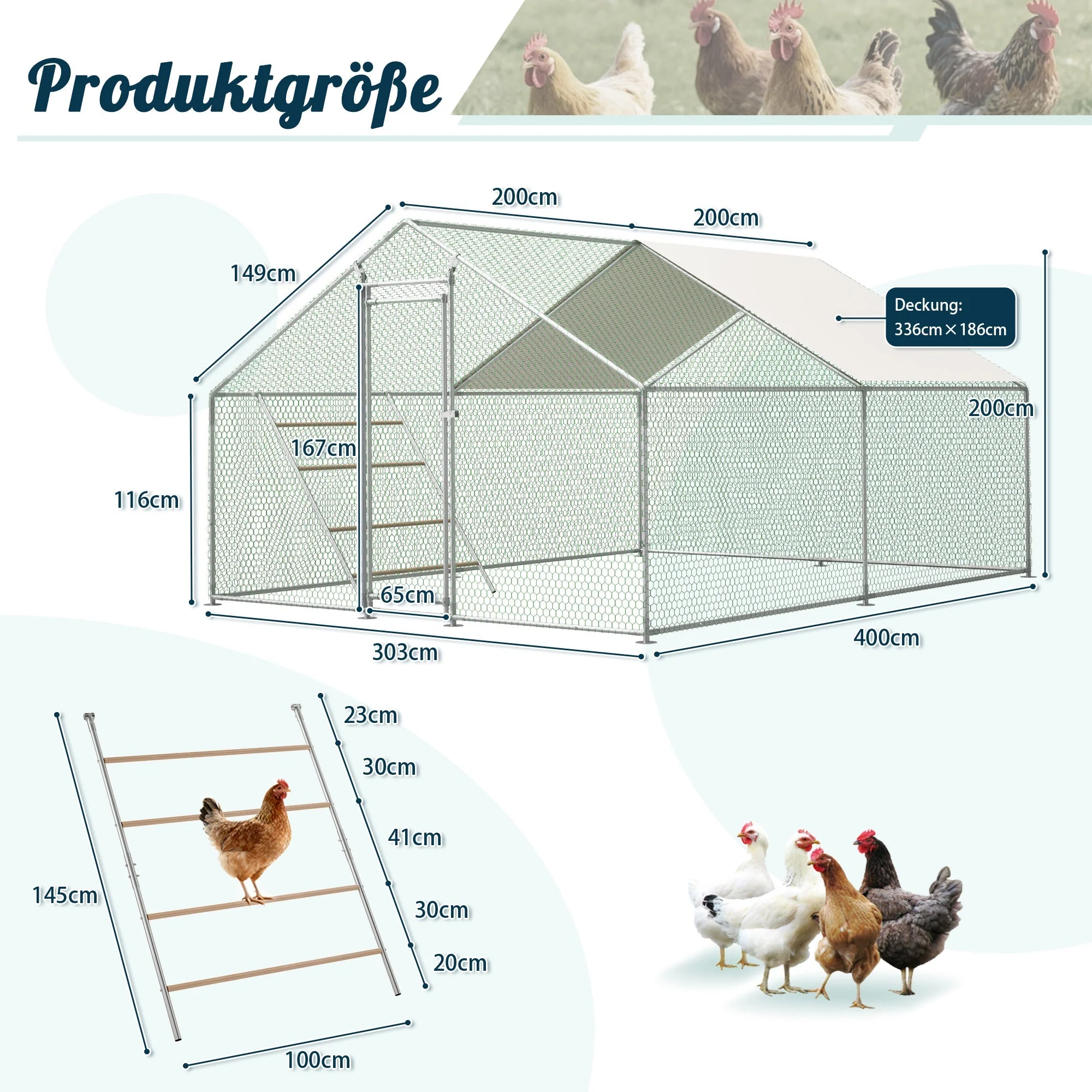 Chicken Coop 3x4m Perch Ladder Safety Lock UV Cover - Reinforced Steel - Image 3