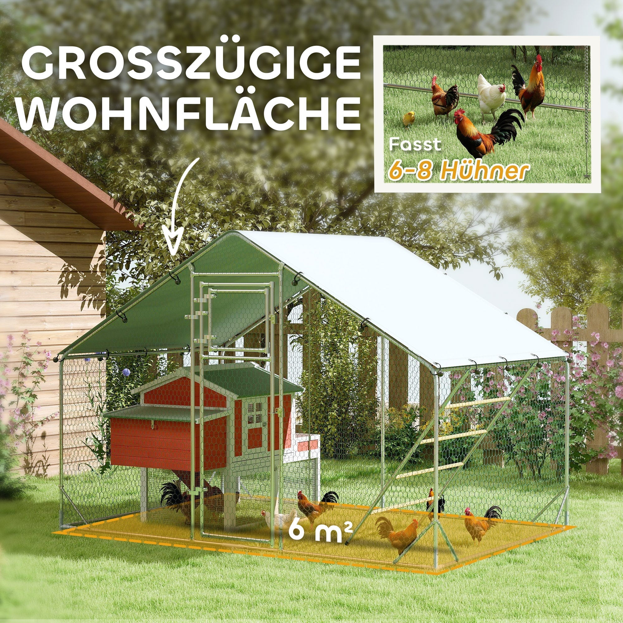 Chicken Coop Free-Range Enclosure, 300 x 200 x 195 cm, Steel, Silver - Image 4