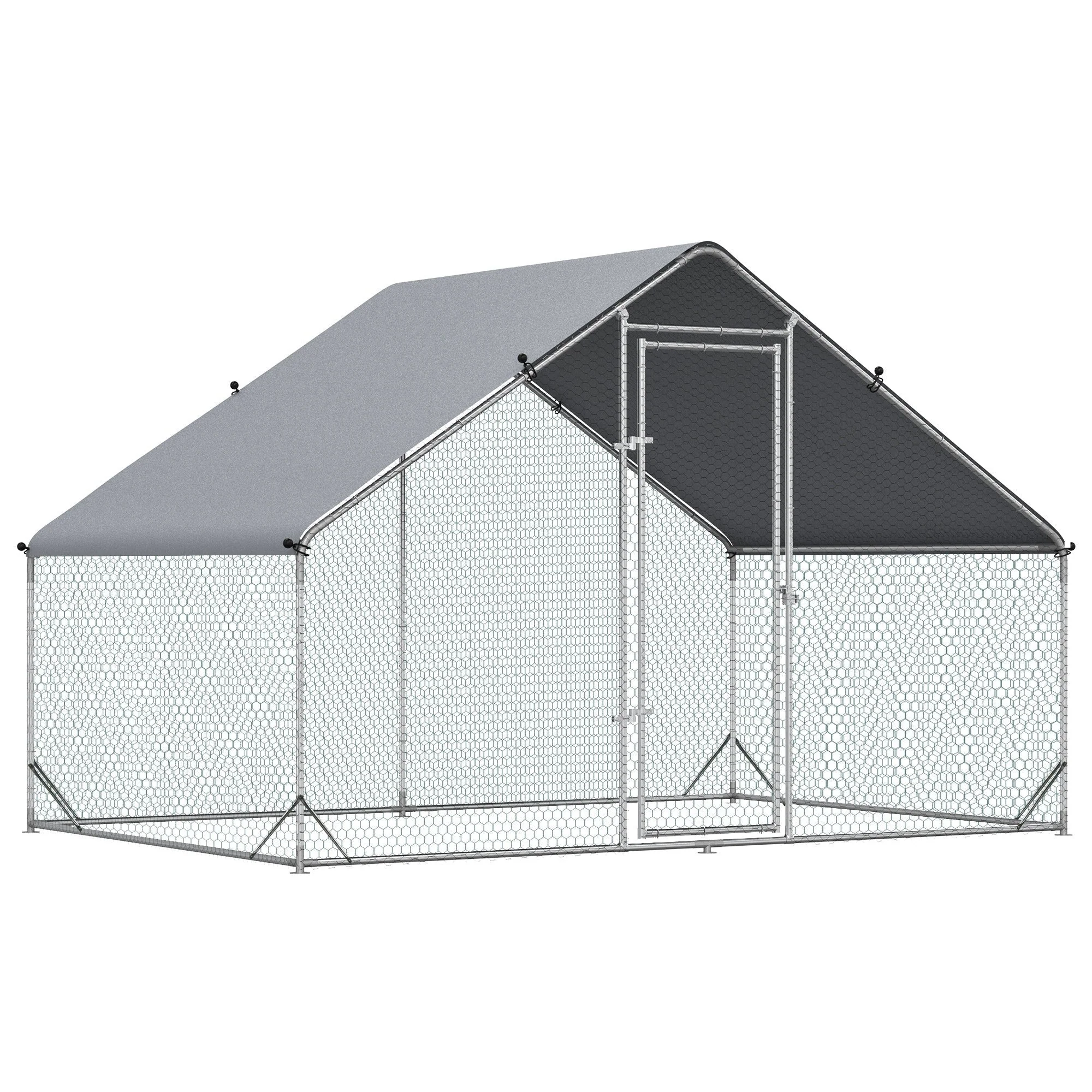Chicken Coop Free-Range Enclosure, 300 x 200 x 200 cm, 4-6 Chickens, Steel, Silver - Image 2