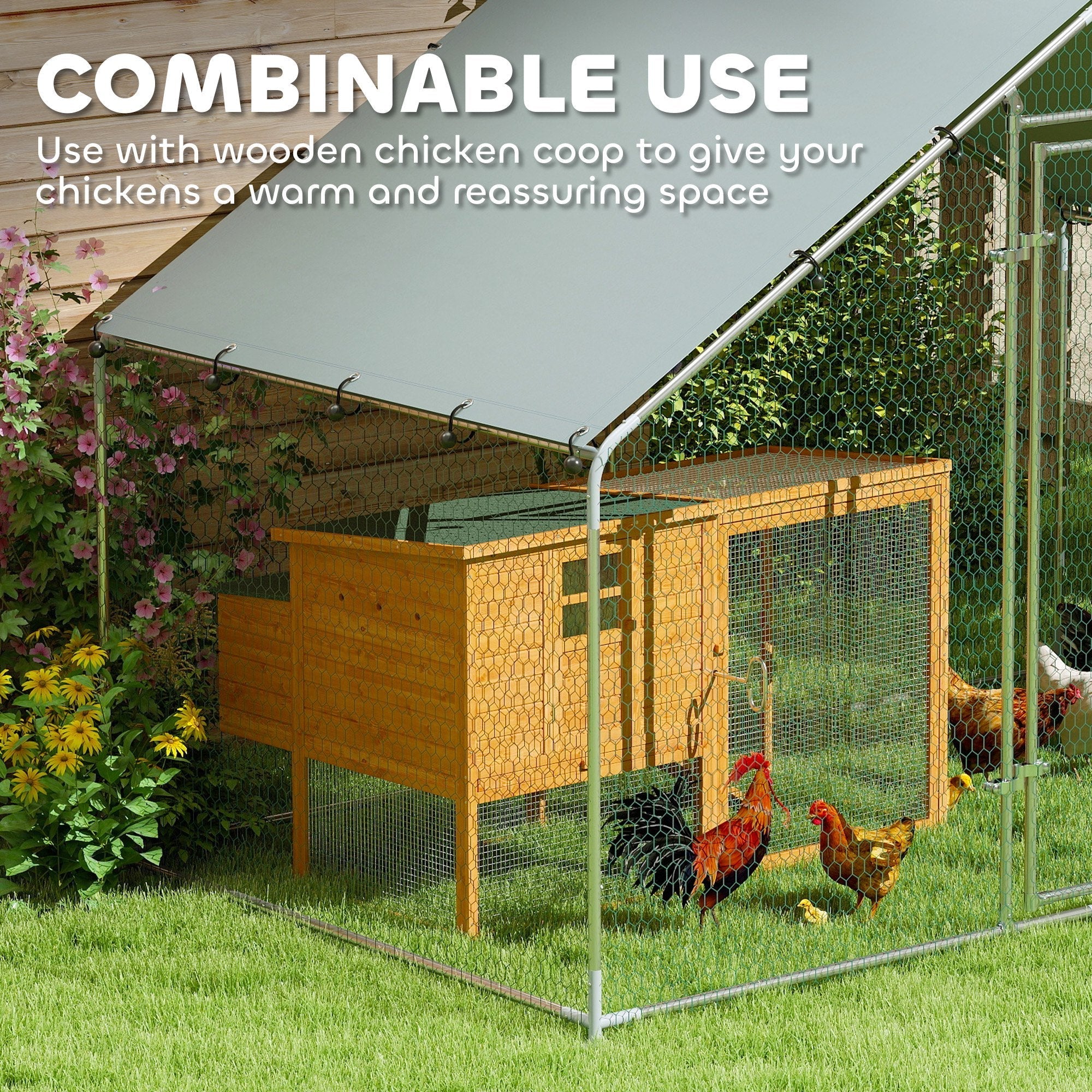 Chicken Coop Free-Range Enclosure, 3x1.7x1.9 m, Lock, Galvanized Steel, Silver - Image 5