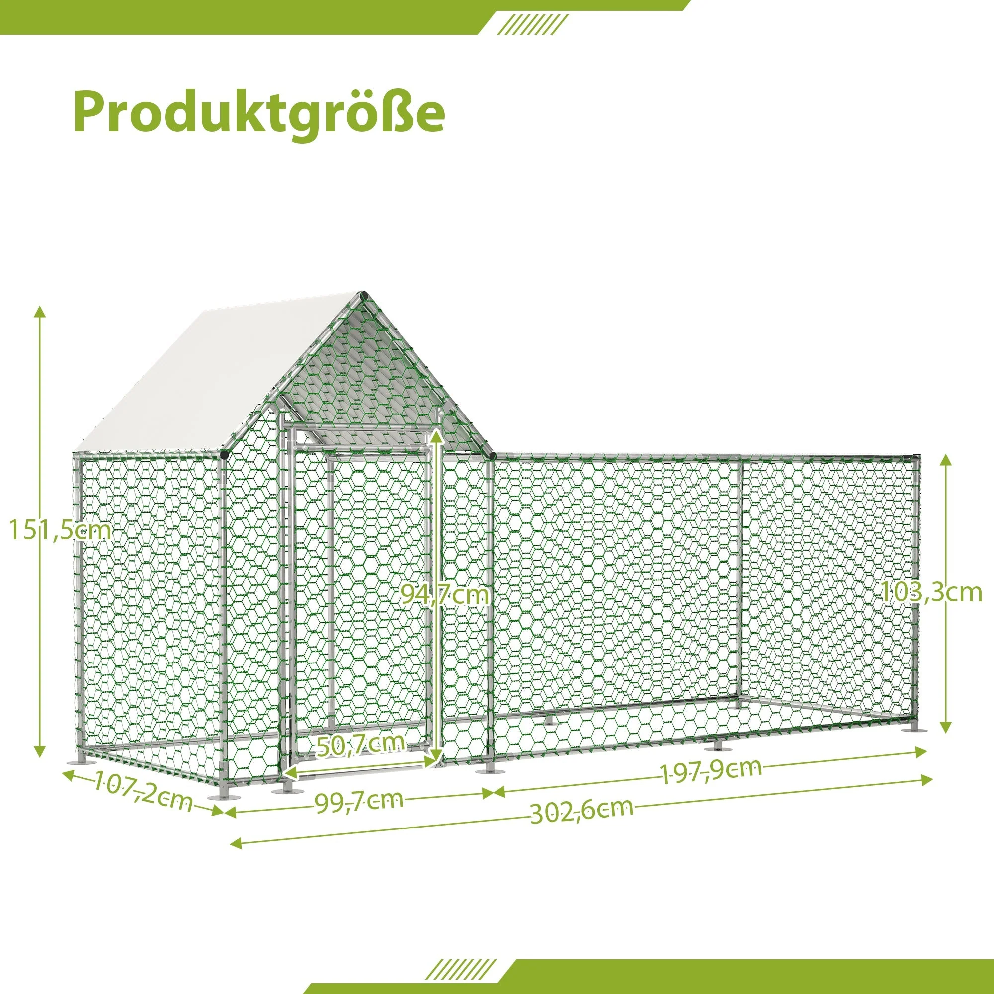 Chicken Coop/Run 3x1x1.5m Safety Lock Waterproof PE Metal Enclosure - Image 3
