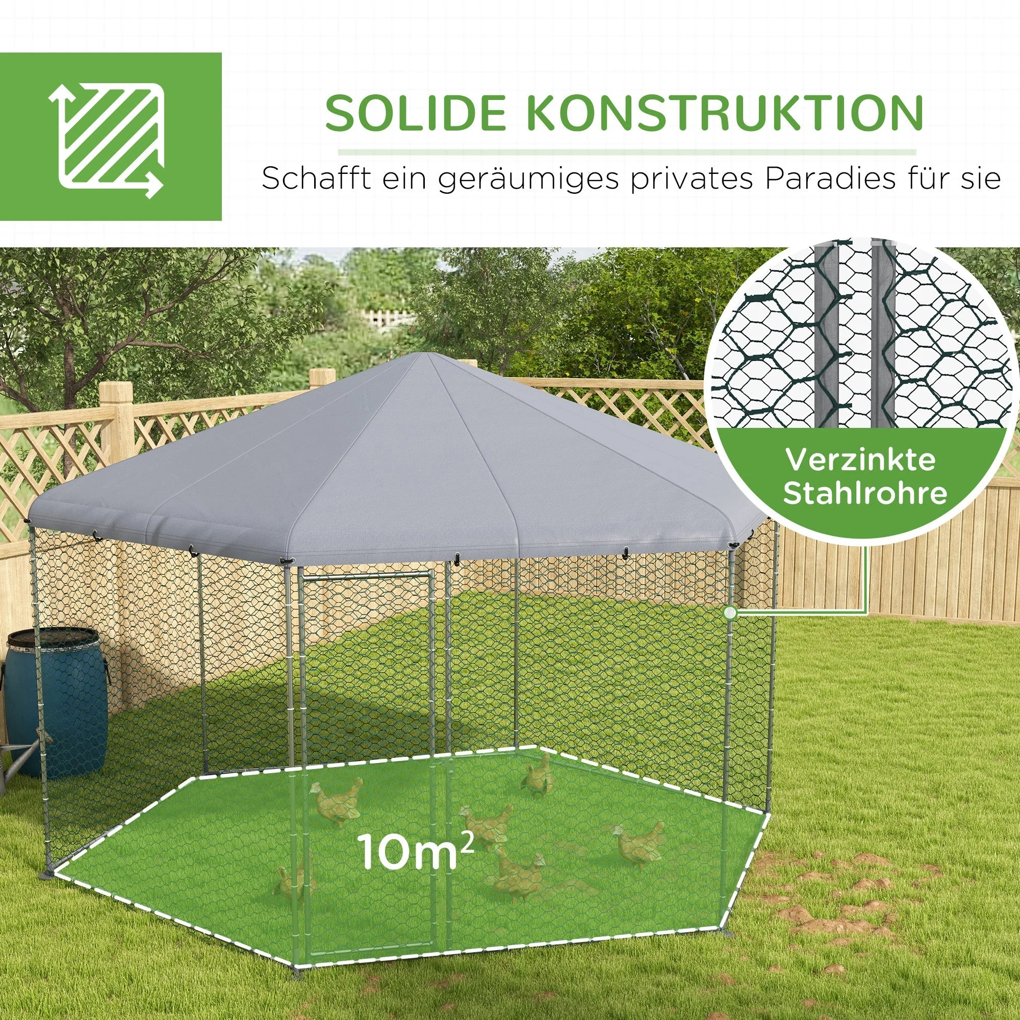 Chicken Coop Steel Run Cage with Cover & Door for 10-15 Animals, Grey - Image 6