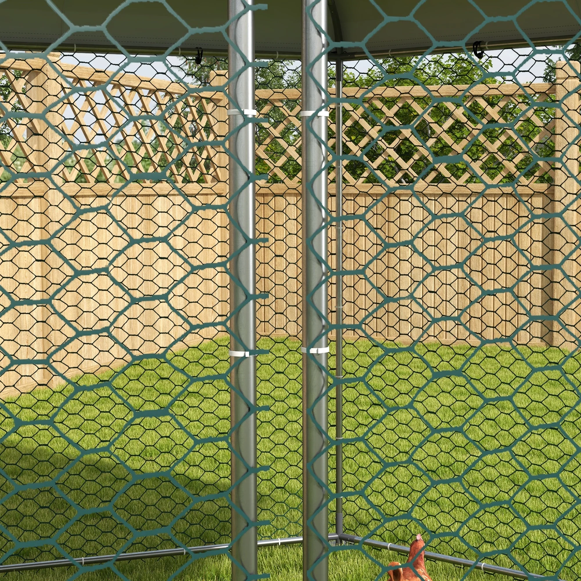 Chicken Coop Steel Run Cage with Cover & Door for 10-15 Animals, Grey - Image 8