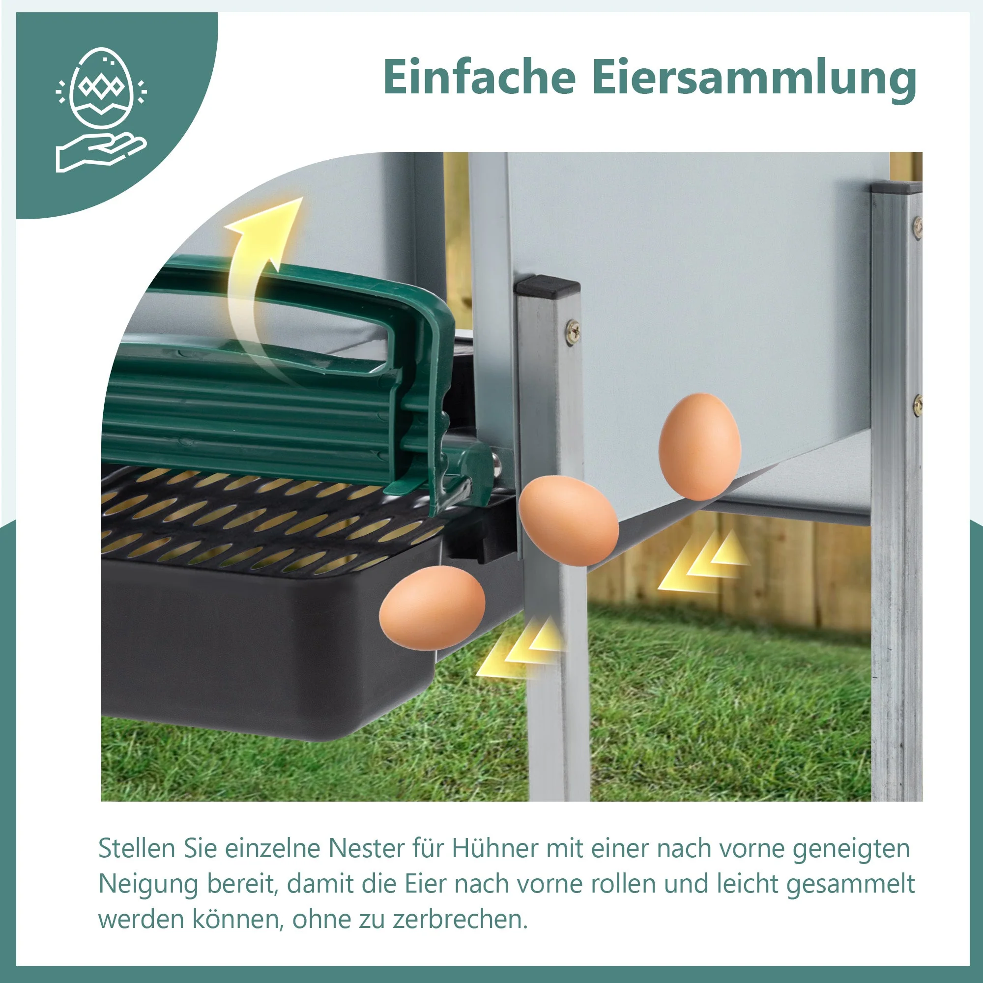 Chicken Nesting Boxes with 3 Holes, Legs and Outdoor Cover, Green - Image 5