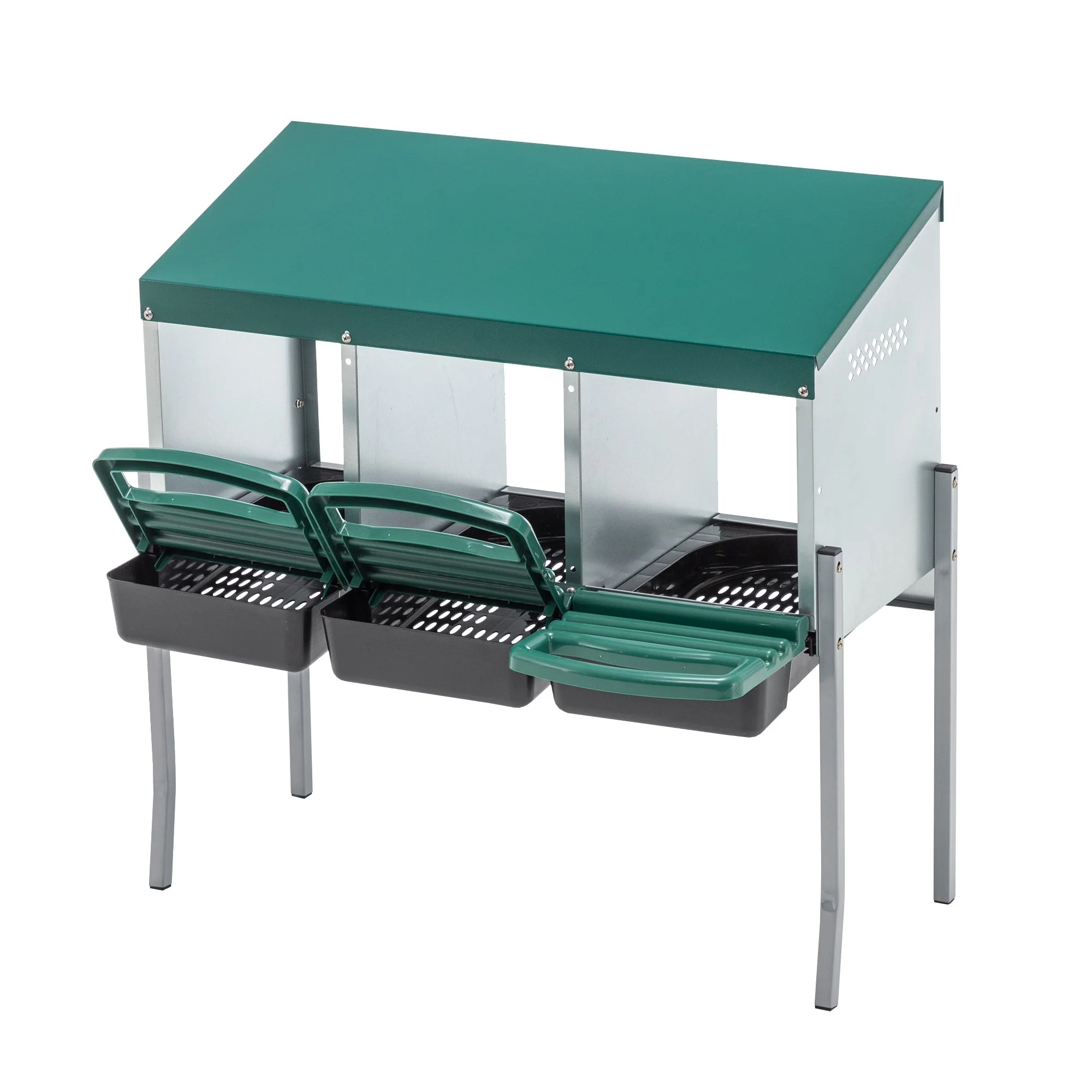 Chicken Nesting Boxes with 3 Holes, Legs and Outdoor Cover, Green - Image 8