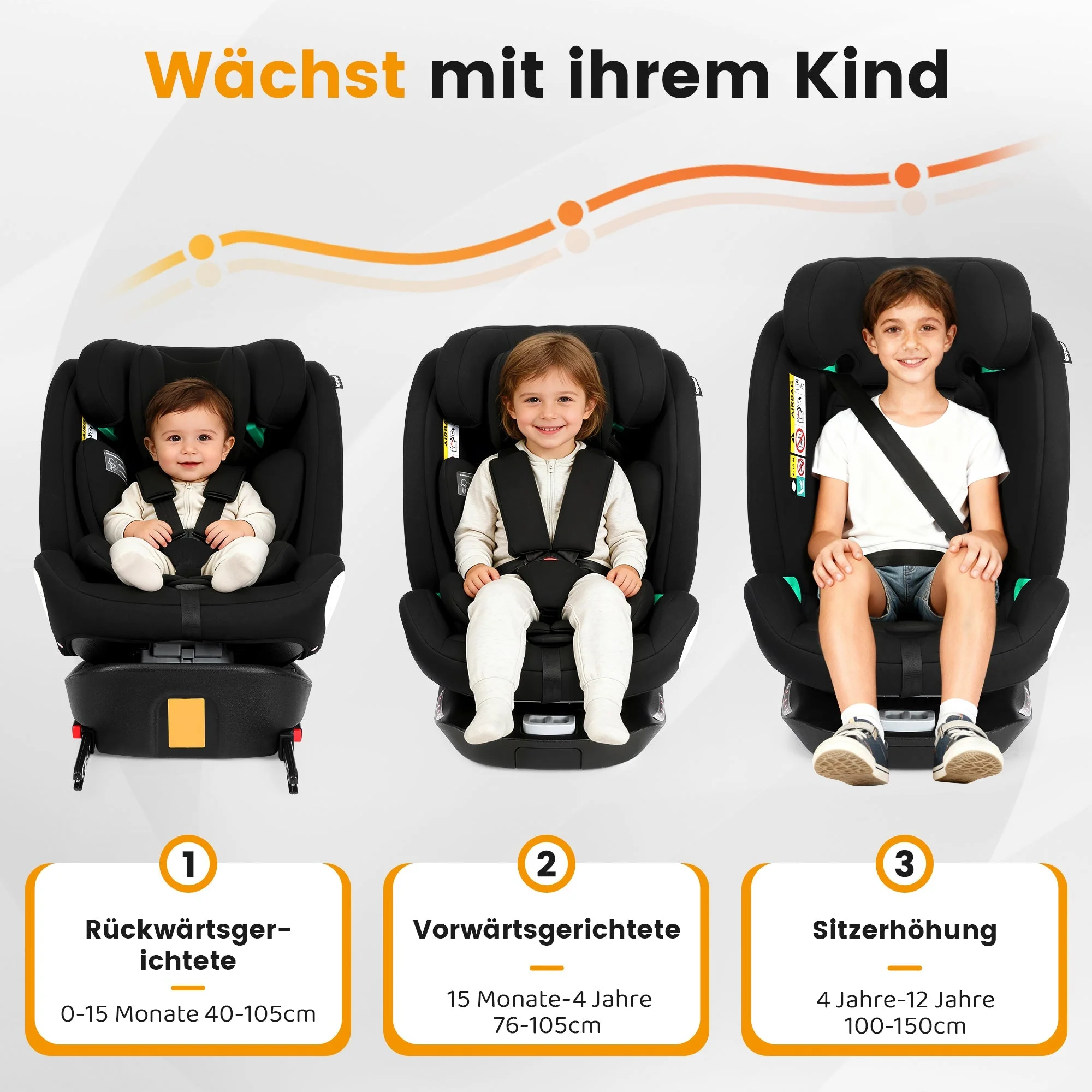 Child Car Seat 360° Rotating i-Size ISOFIX 40-150cm - Black - Image 4