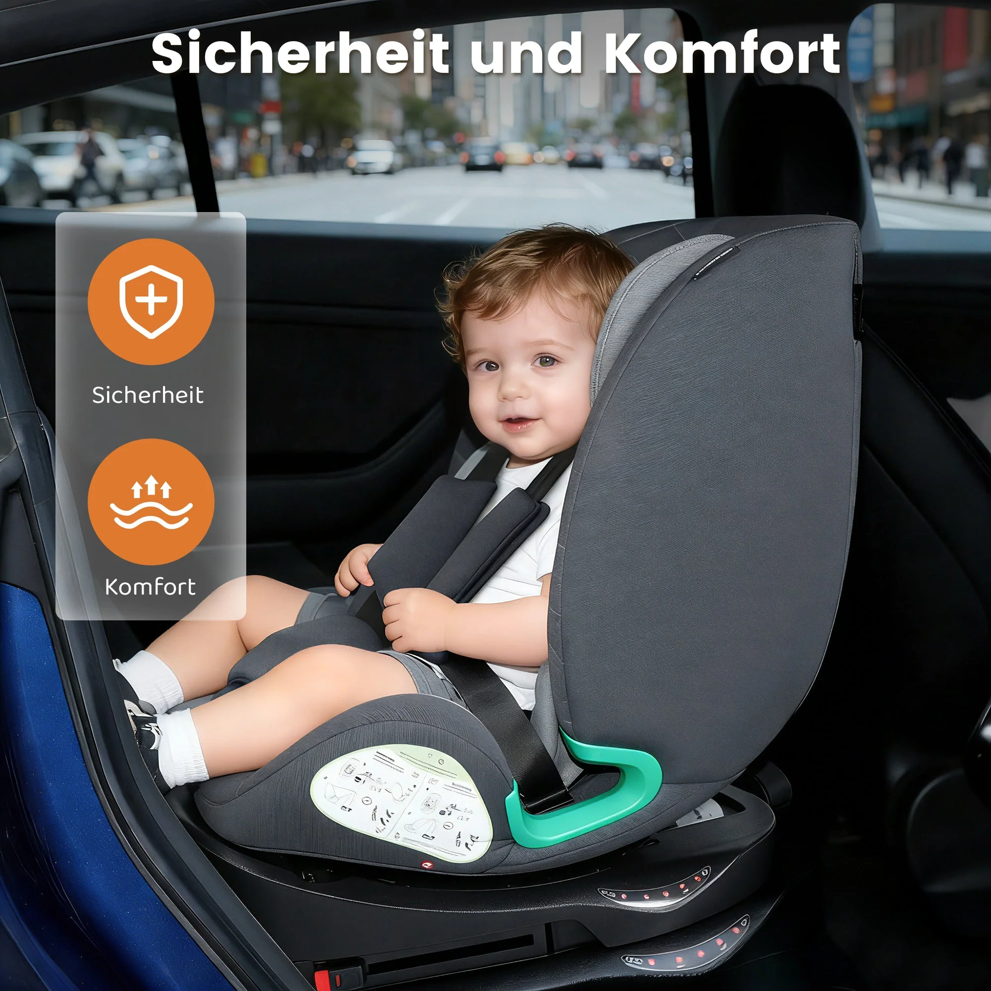 Child Car Seat 360° Rotating ISOFIX i-Size 40-150cm - Grey - Image 5
