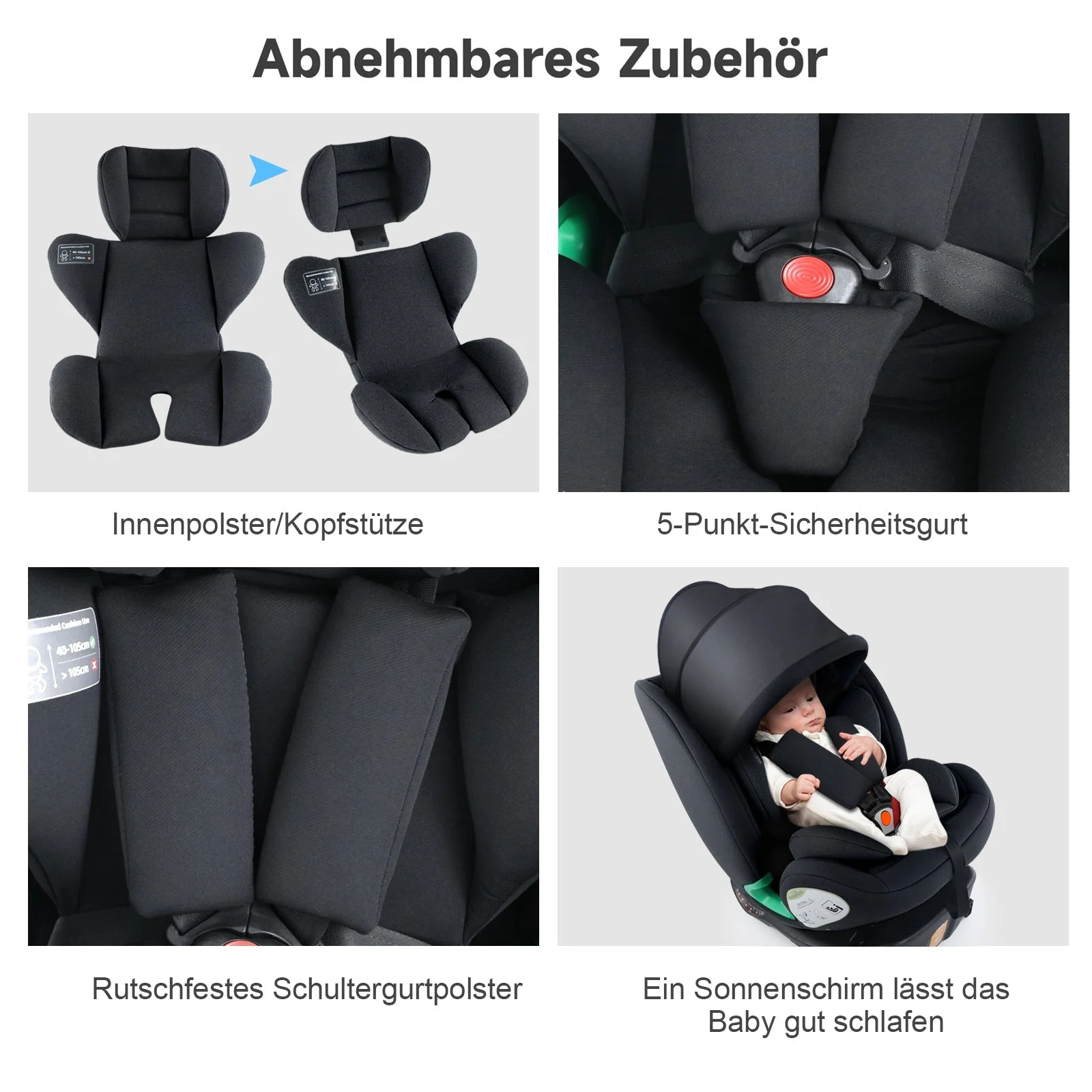 Child Car Seat i-Size 360° Rotatable ISOFIX 0-36kg with Sunshade and Cup Holder - Image 6