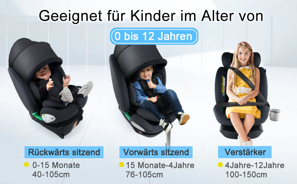 Child Car Seat i-Size 360° Rotatable ISOFIX 0-36kg with Sunshade and Cup Holder - Image 9