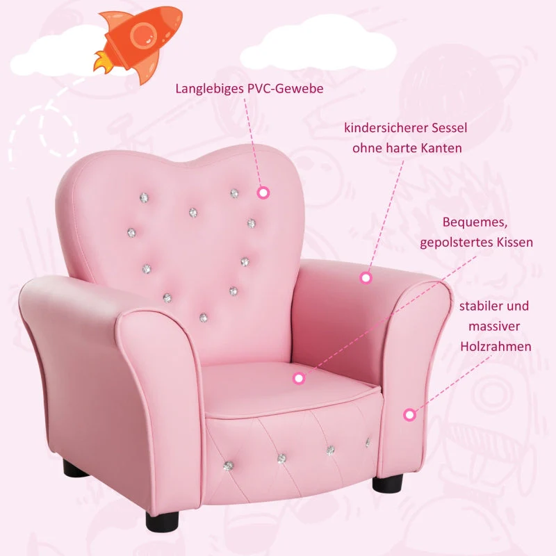 Children's Armchair Sofa Wood Legs Foam Cushion - Pink - Image 6