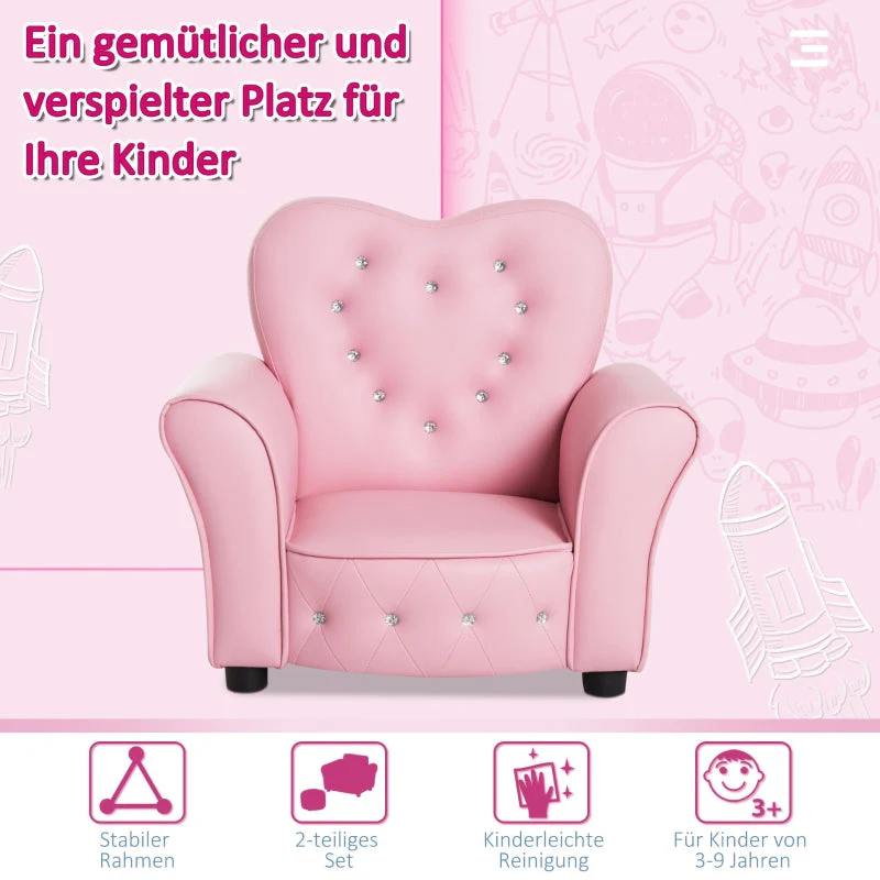 Children's Armchair Sofa Wood Legs Foam Cushion - Pink - Image 7