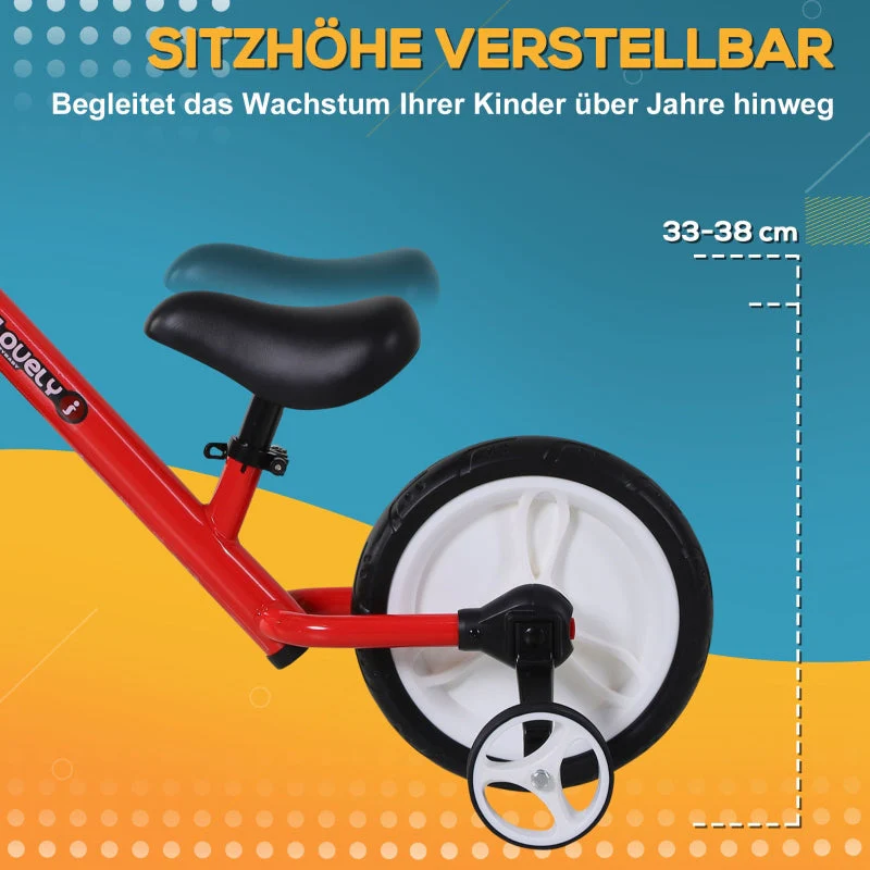 Children's Balance Bike, 2-in-1 with Training Wheels and Pedals, Red - Image 4