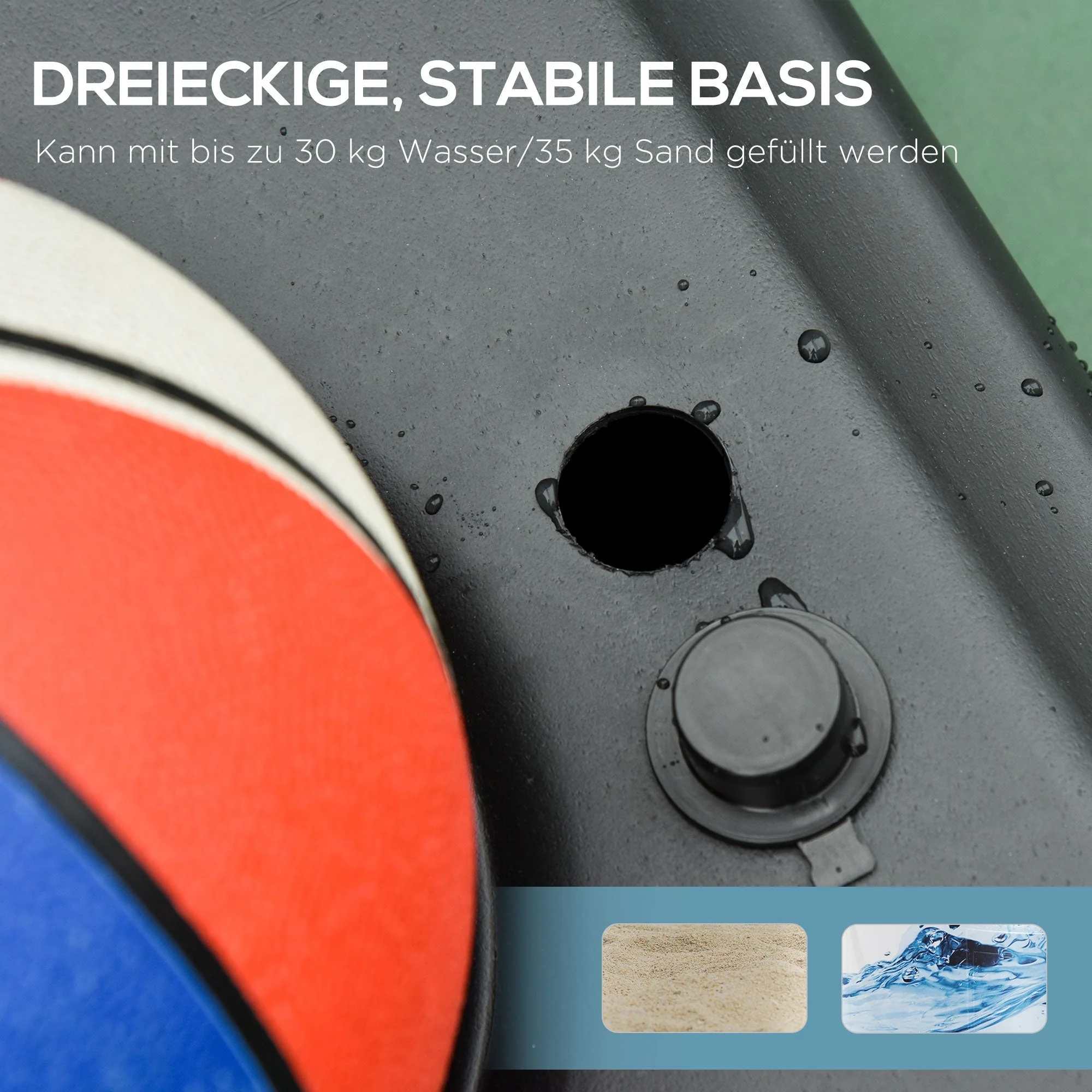 Children's Basketball System, Adjustable, Rollable, Water-Fillable, Black PE & Steel - Image 6