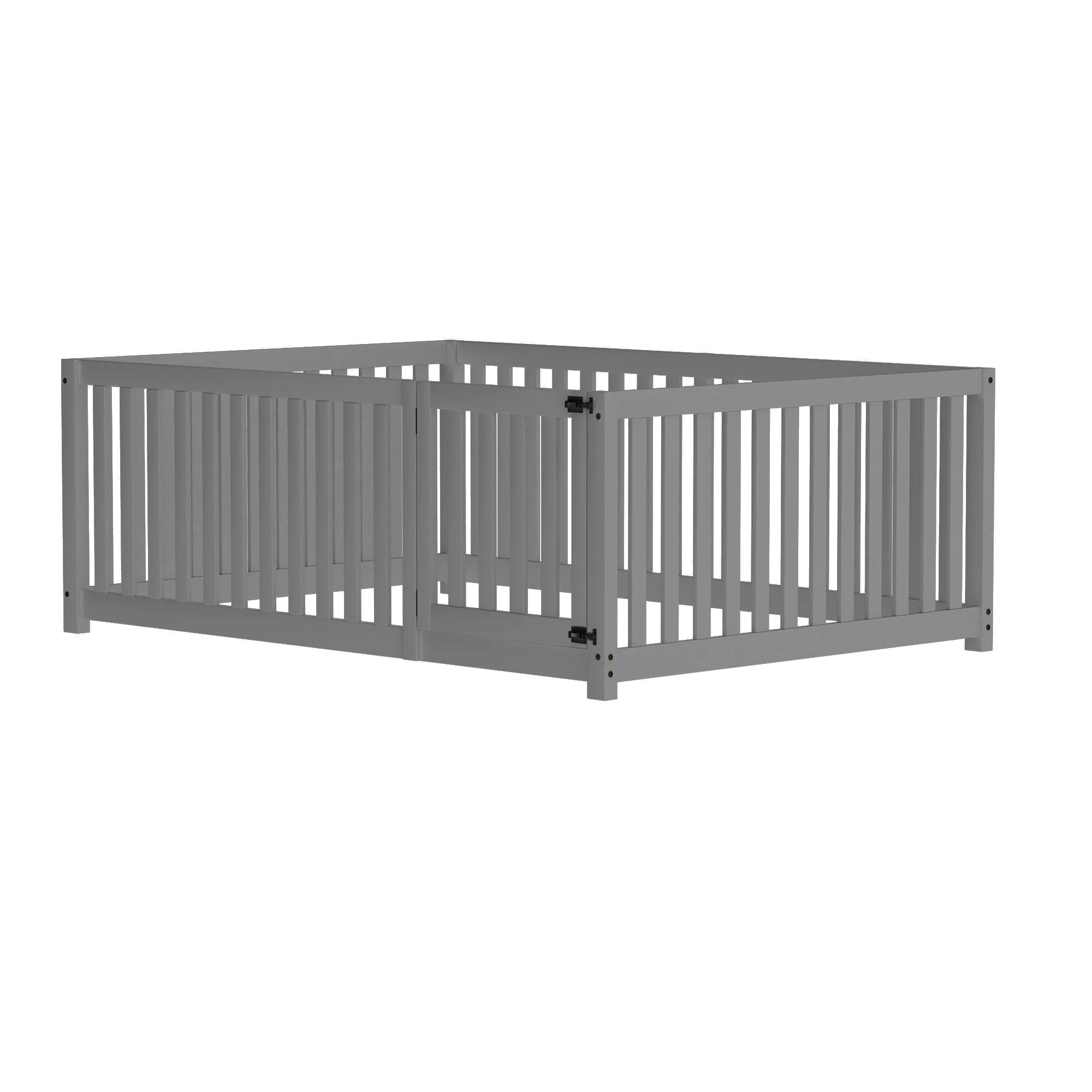 Children's bed 140 x 200, wooden floor bed frame with fence and door, grey - Image 11