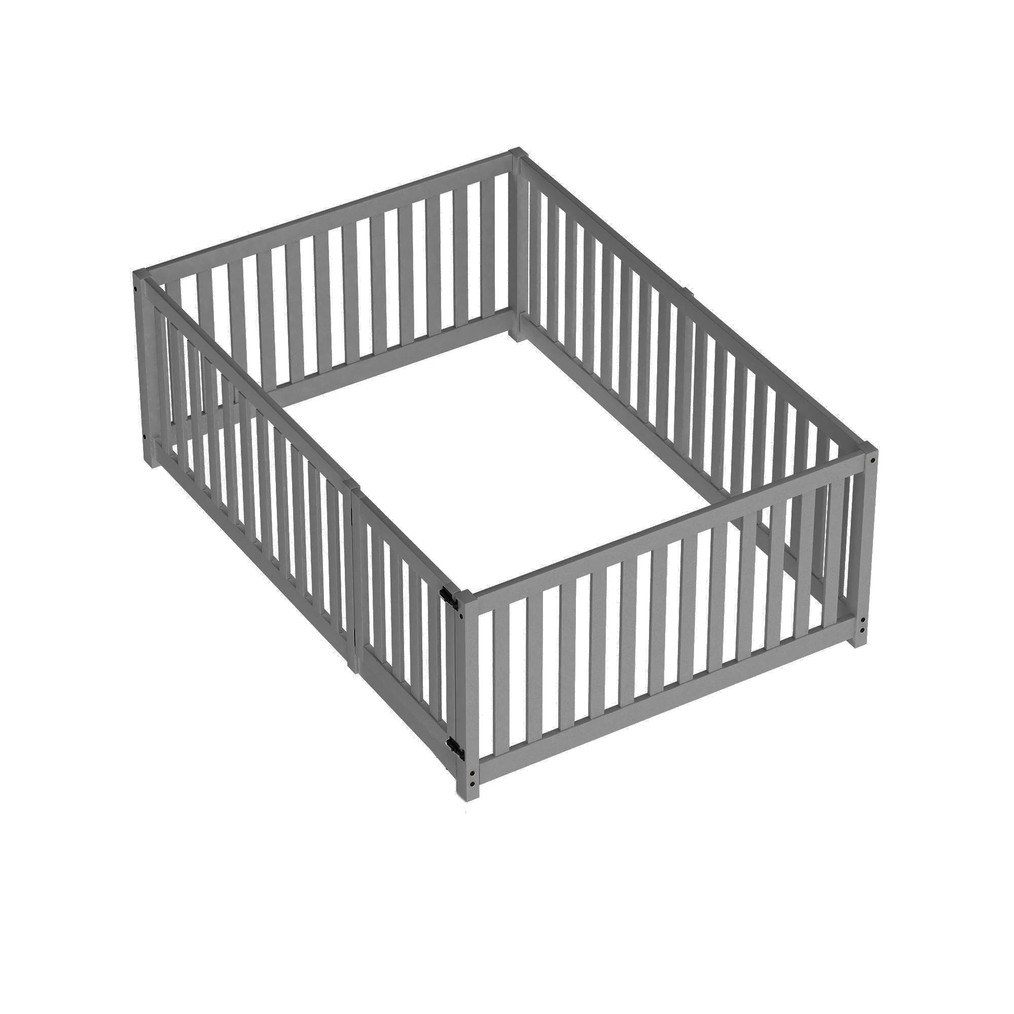 Children's bed 140 x 200, wooden floor bed frame with fence and door, grey - Image 12