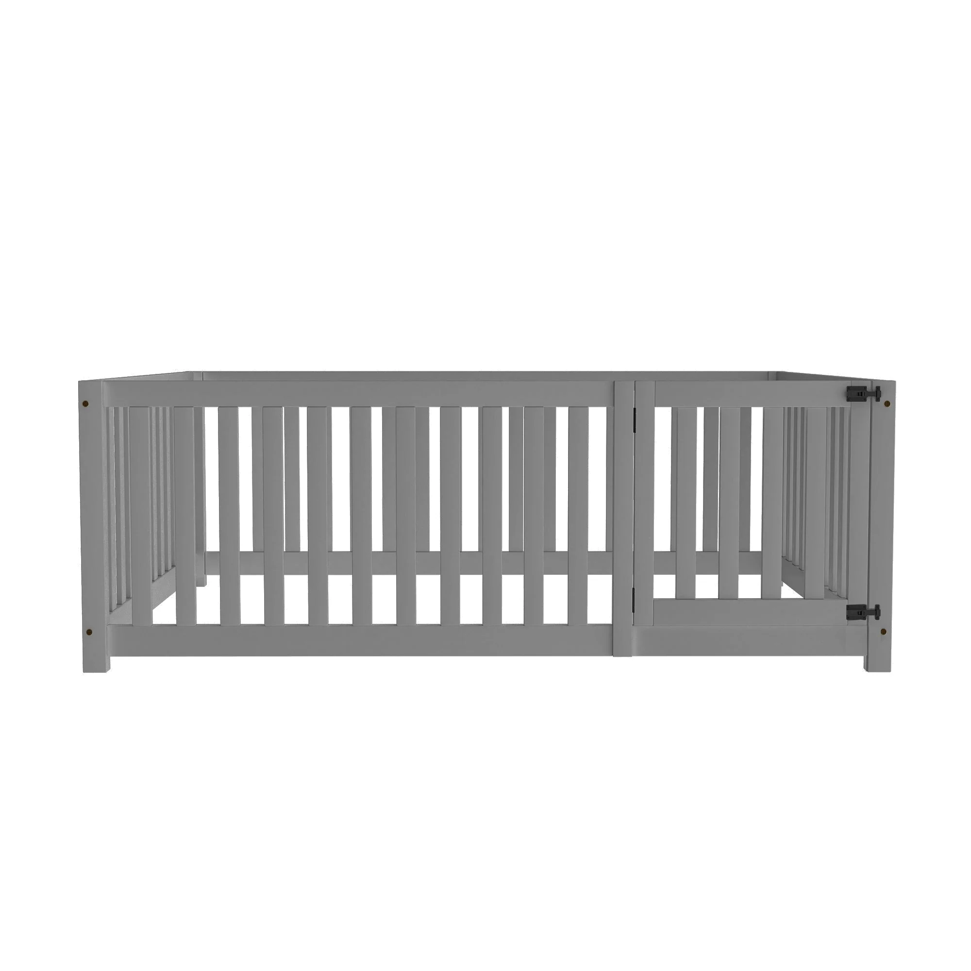 Children's bed 140 x 200, wooden floor bed frame with fence and door, grey - Image 8