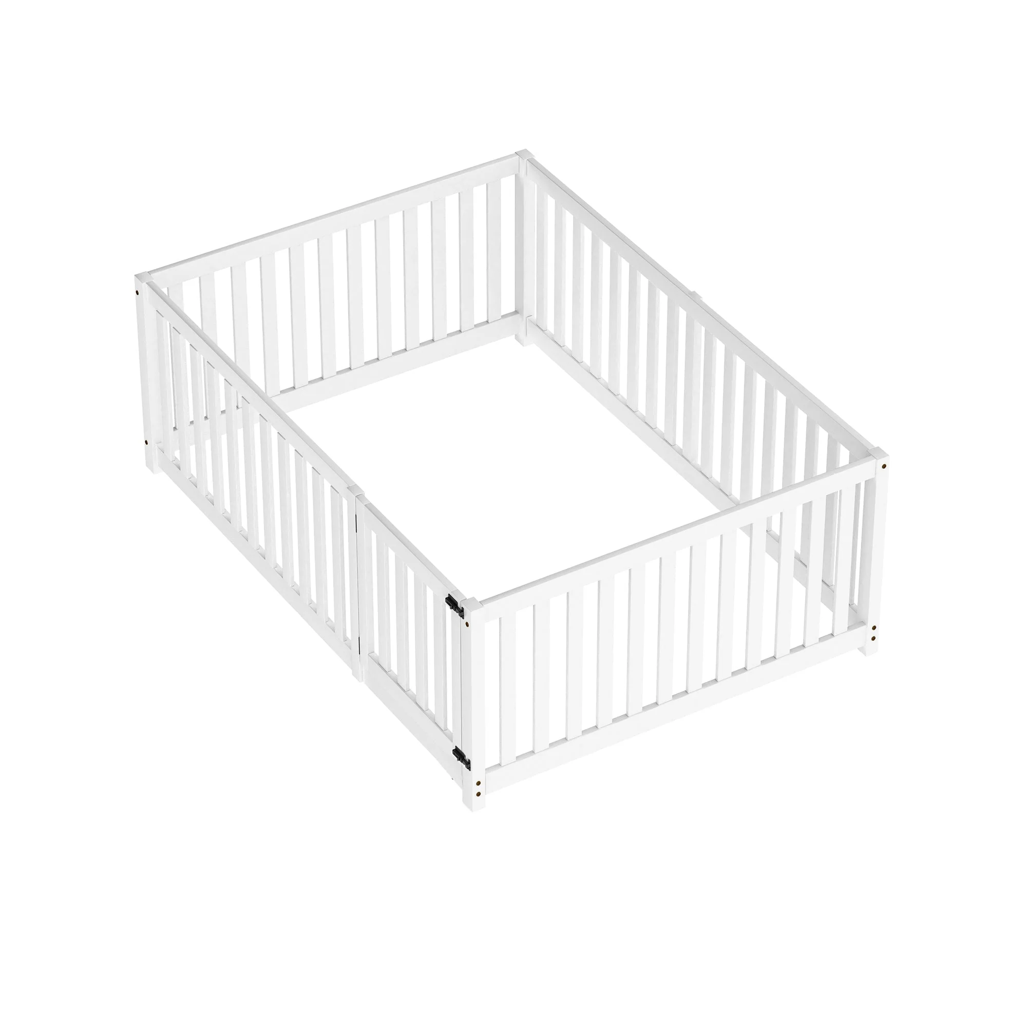 Children's bed 140 x 200, wooden floor bed frame with fence and door, white - Image 12