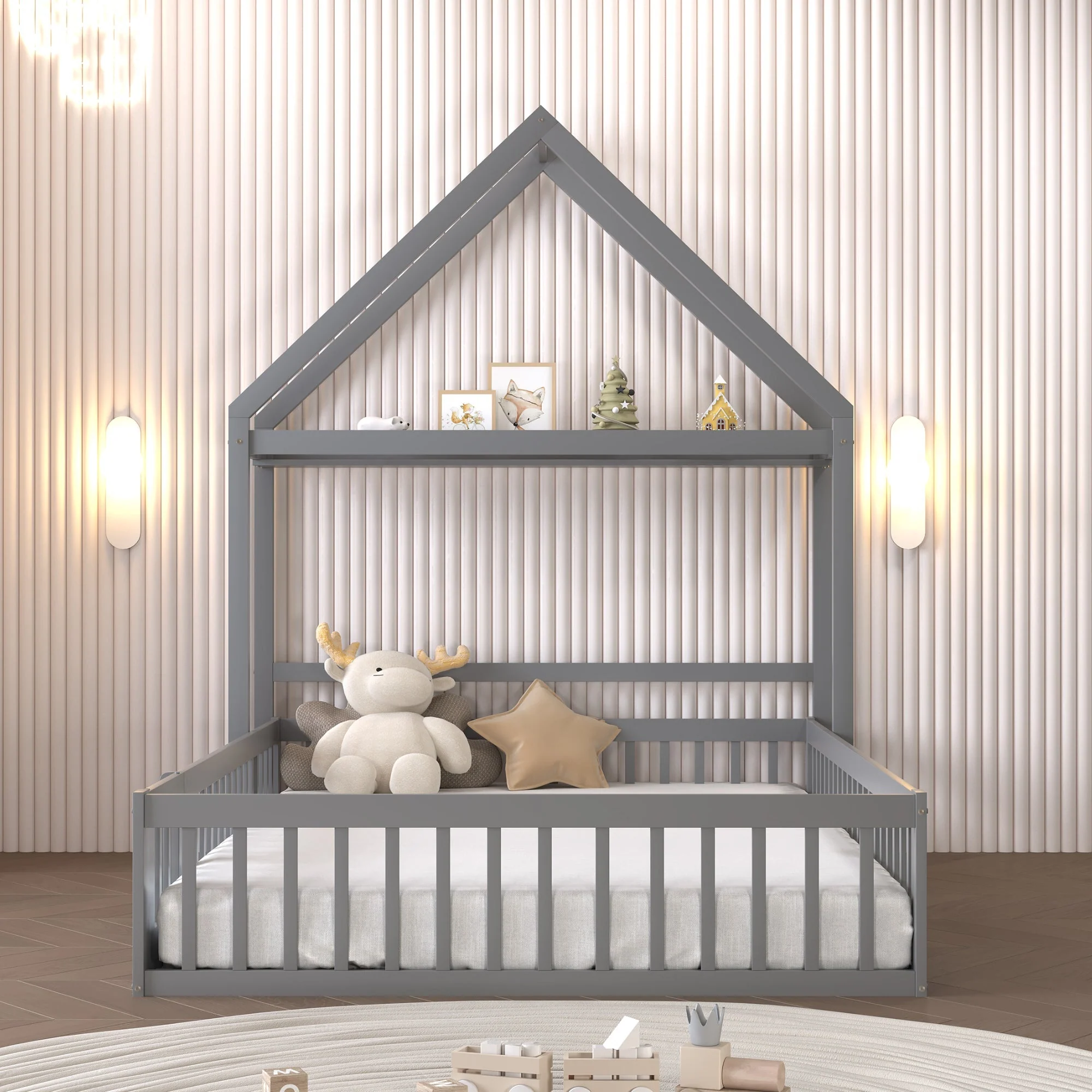 Children's Bed, 140x200 Solid Wood with Storage, Full Safety Gate & Slatted Frame, Grey - Image 4