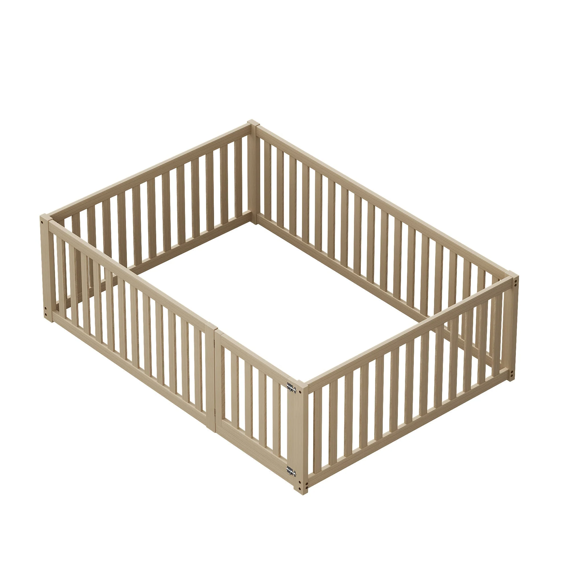 Children's bed 140x200 wooden floor bed frame with fence and door, wood color - Image 11
