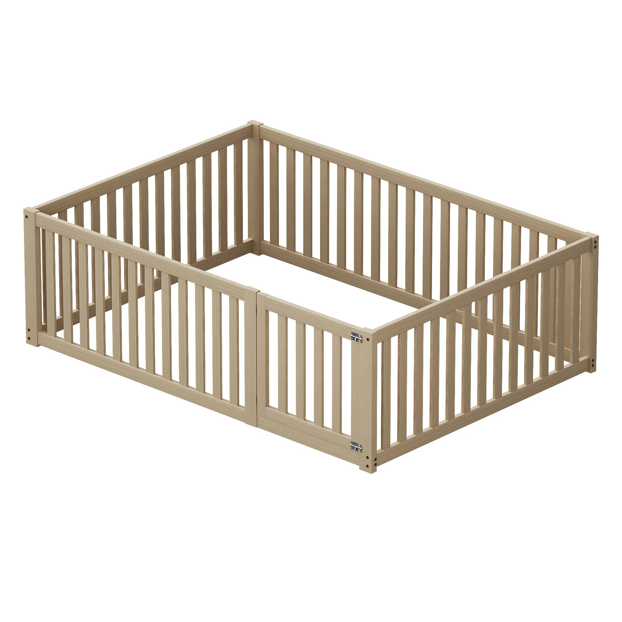 Children's bed 140x200 wooden floor bed frame with fence and door, wood color - Image 12