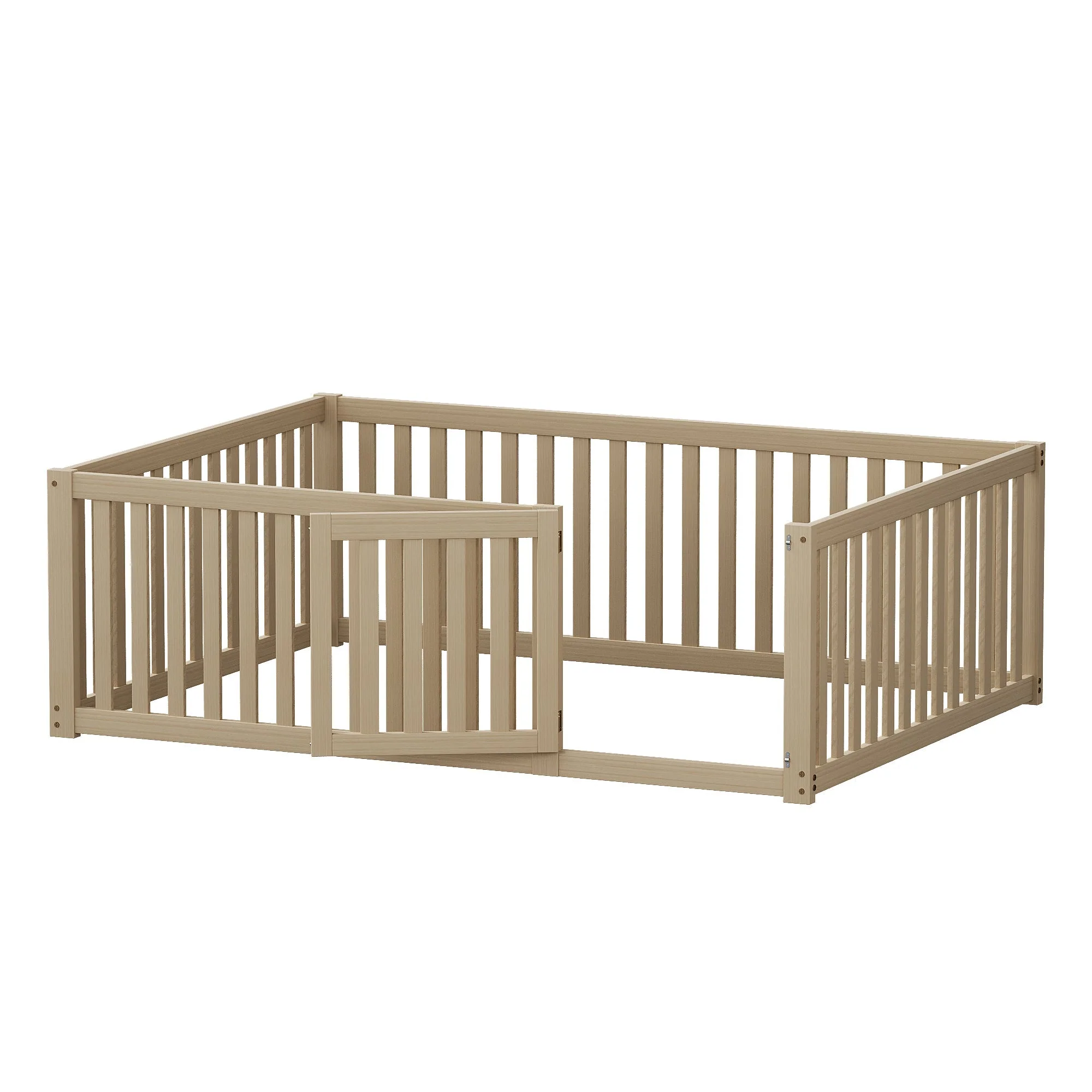 Children's bed 140x200 wooden floor bed frame with fence and door, wood color - Image 8
