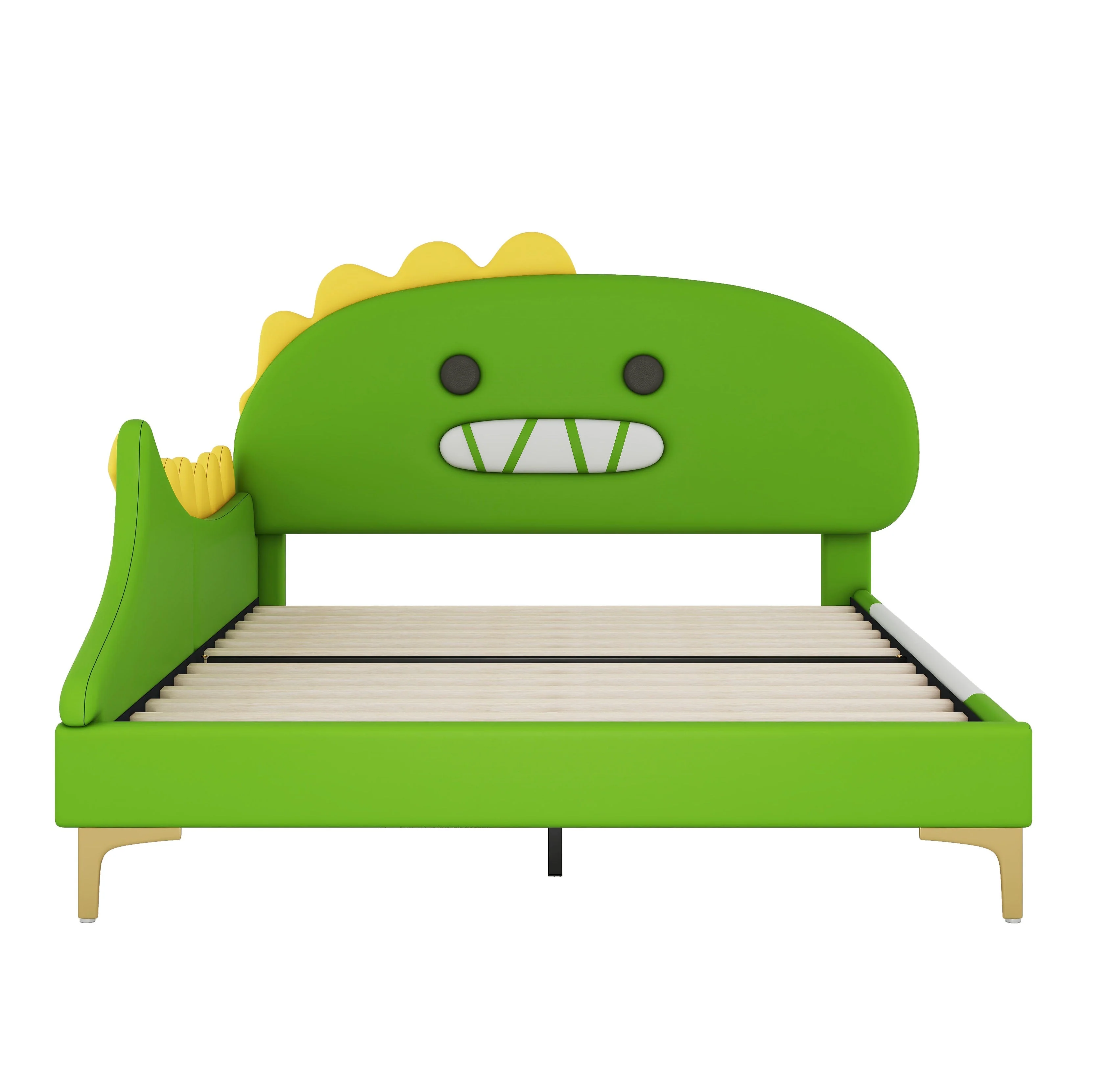 Children's Bed 140x200cm Dinosaur Shape PU - Green - Image 9