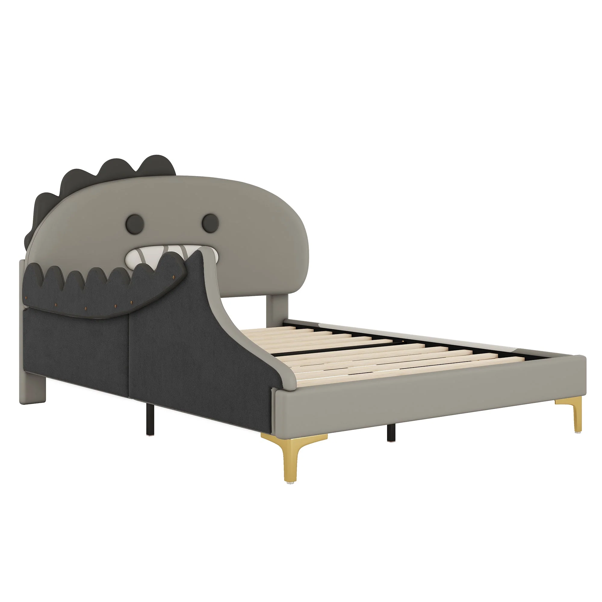 Children's Bed, 140x200cm Flat Bed Cartoon Dinosaur Shape, Grey PU Material - Image 8