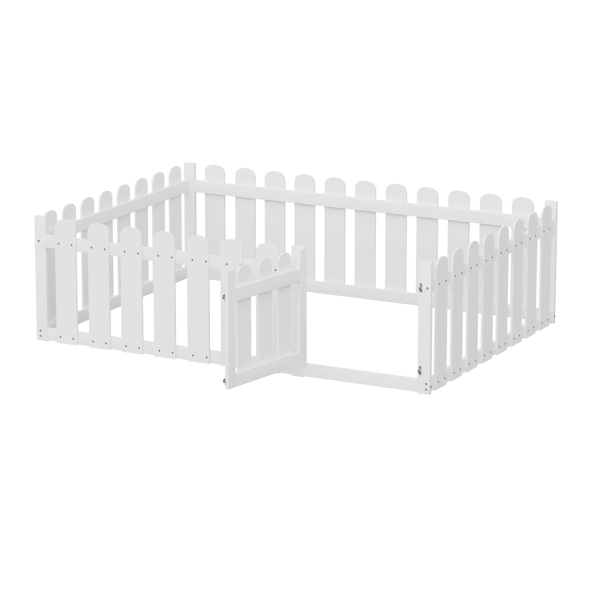 Children's Bed 140x200cm, Wooden Frame with Door & Surround, White - Image 8