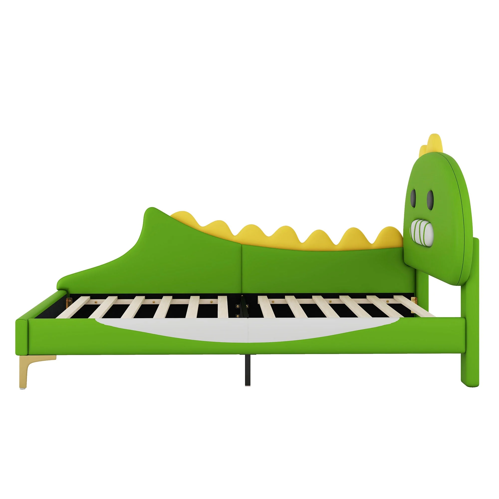 Children's Bed 90x200cm Dinosaur Shape Flat - Green PU - Image 8