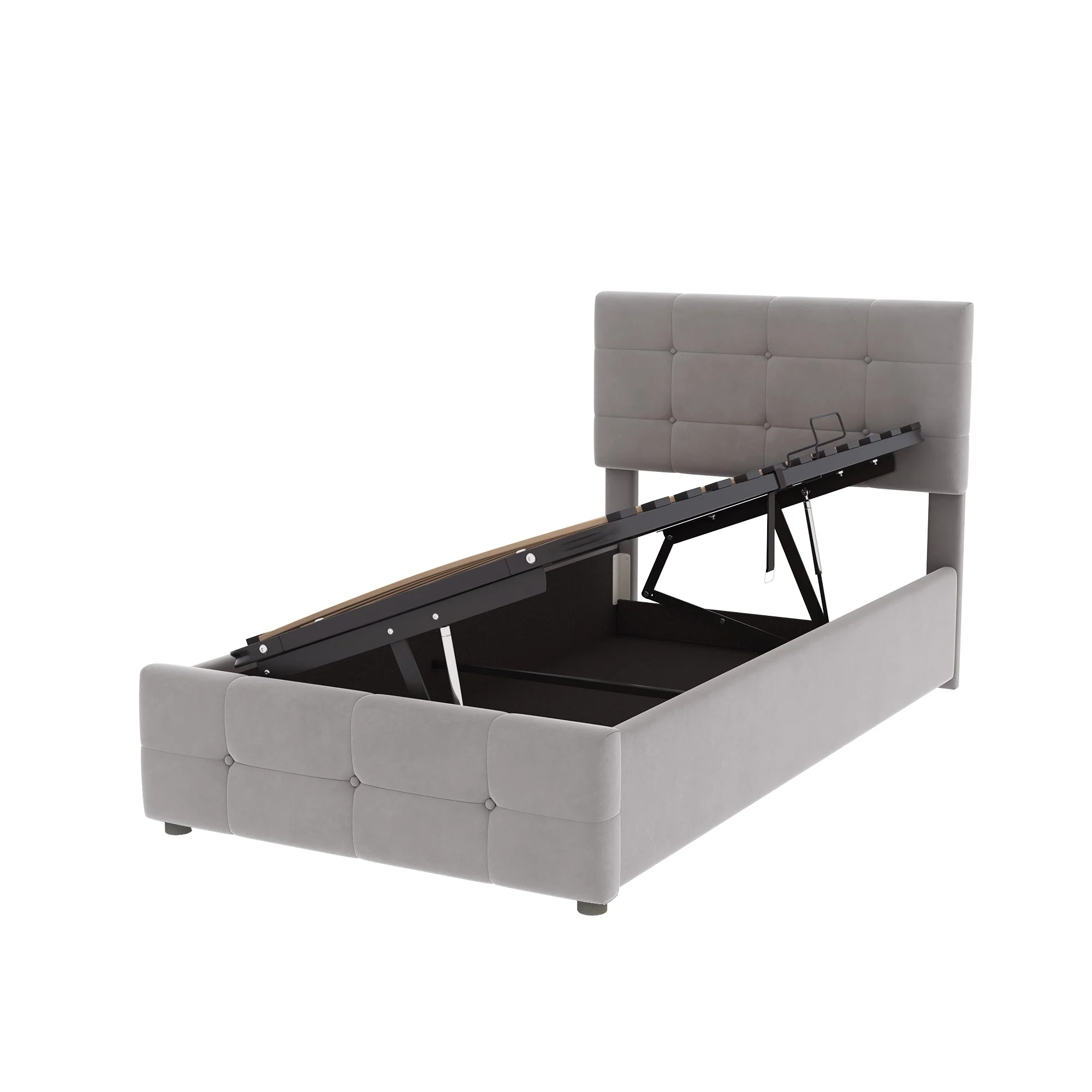 Children's Bed 90x200cm, Hydraulic Storage, Adjustable Headboard, Velvet Grey - Image 9