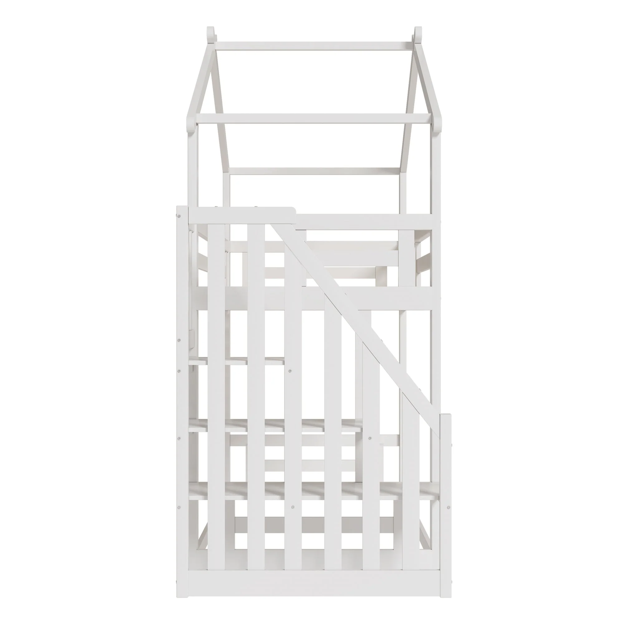 Children's Bed 90x200cm, Low Bunk Bed with Safety Stairs, Solid Wood, White - Image 10