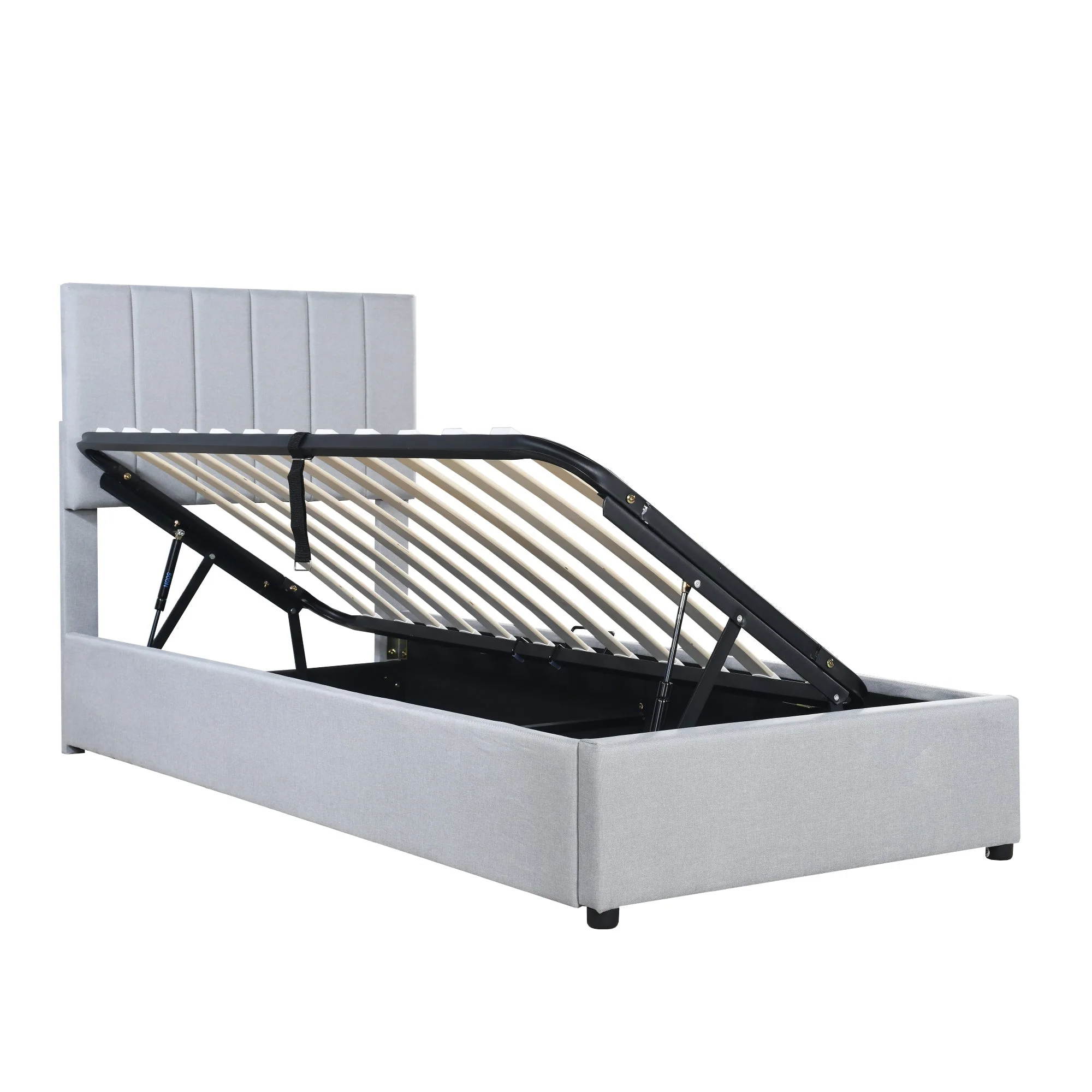 Children's Bed Upholstered, Hydraulic Storage, Linen, Grey - Image 10