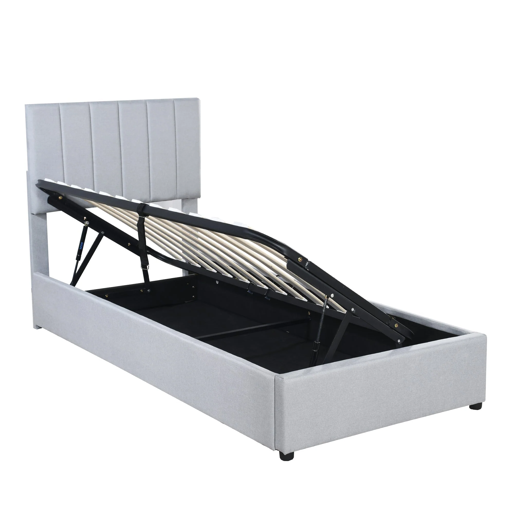Children's Bed Upholstered, Hydraulic Storage, Linen, Grey - Image 6