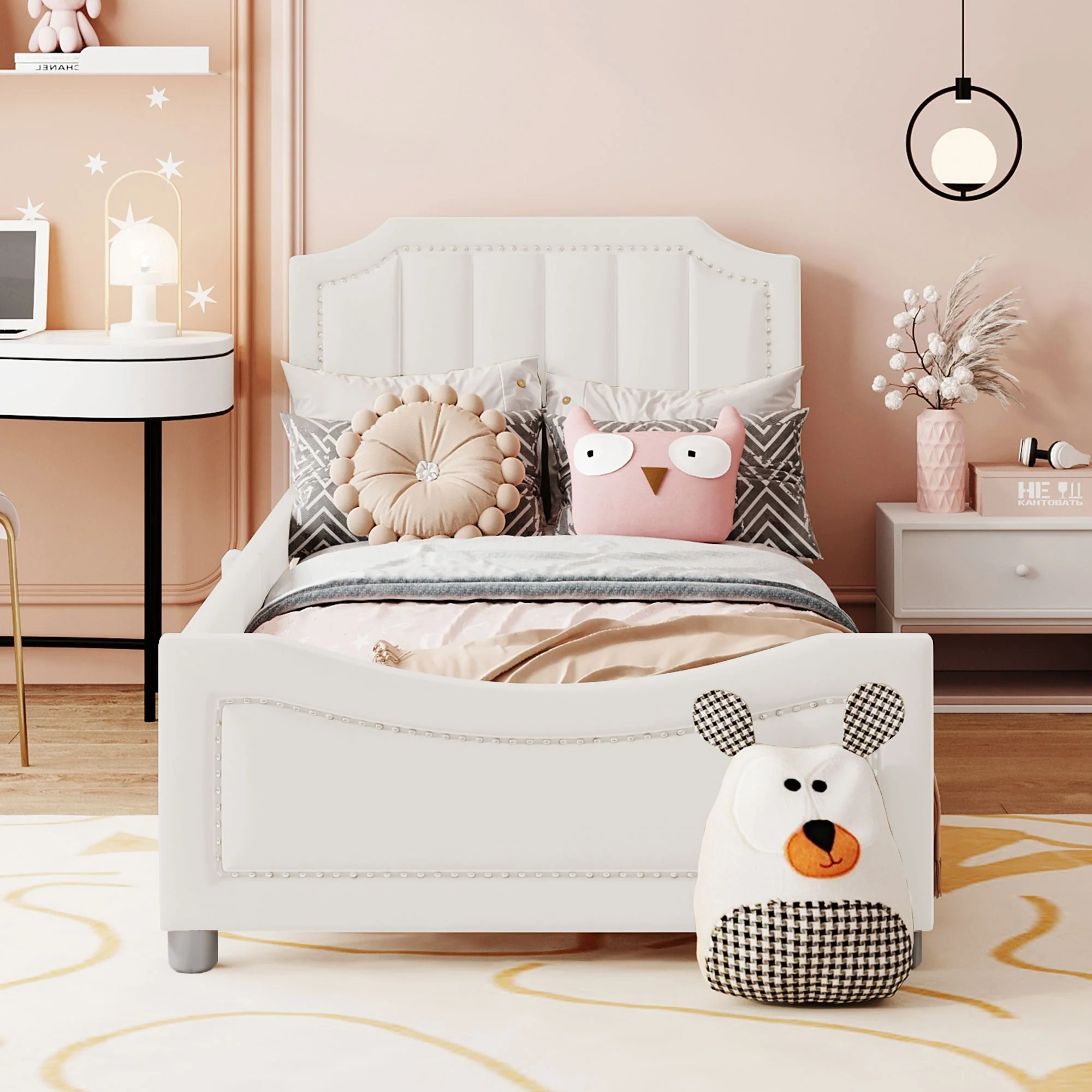 Children’s Upholstered Sofa Bed with Flannel Finish – 90x200cm Beige - Image 2