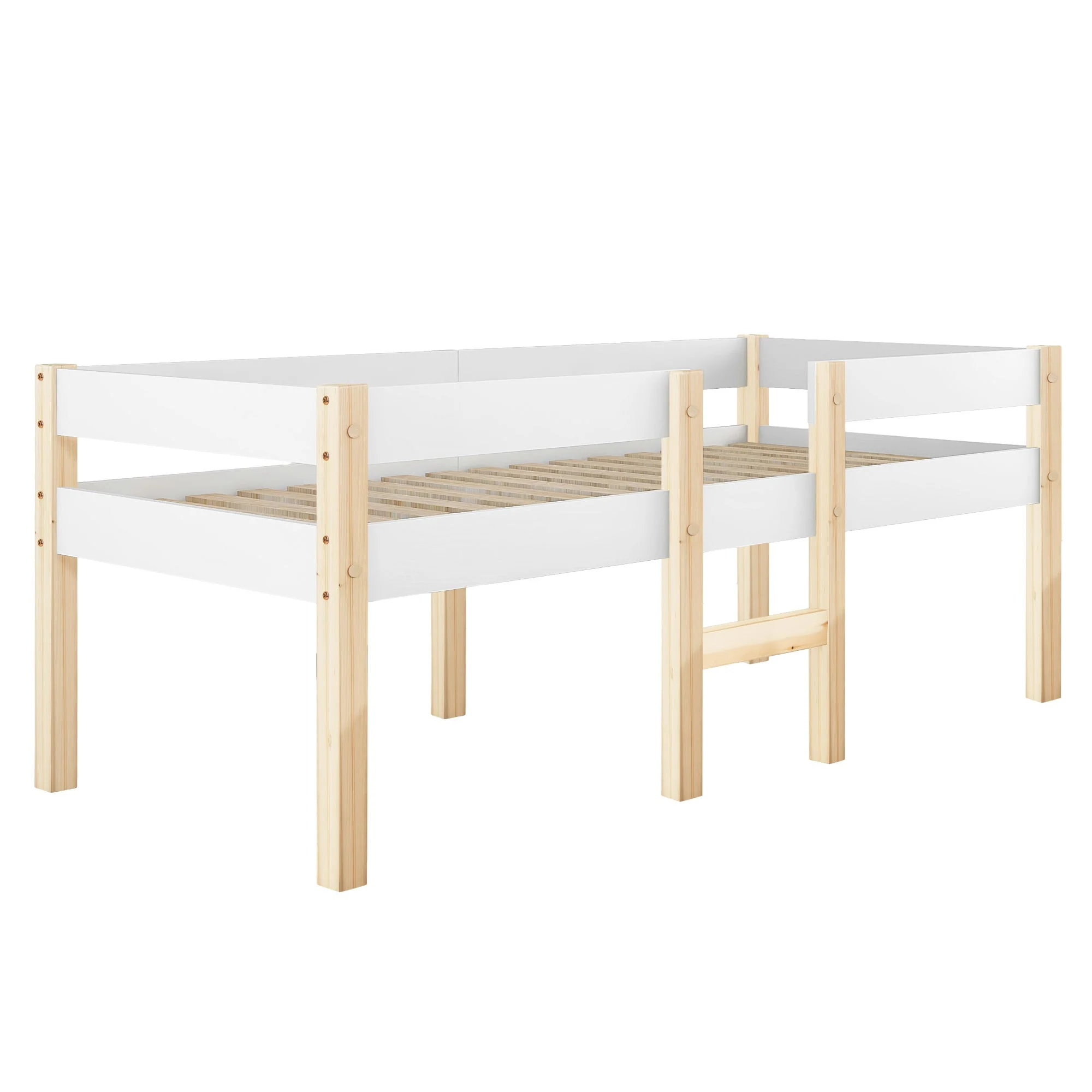 Children's bed with fall protection, 90x190 cm, solid pine wood, white & oak - Image 11