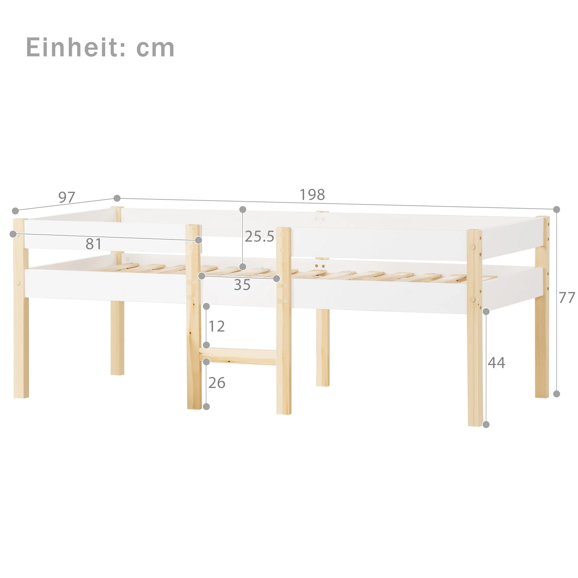 Children's bed with fall protection, 90x190 cm, solid pine wood, white & oak - Image 2