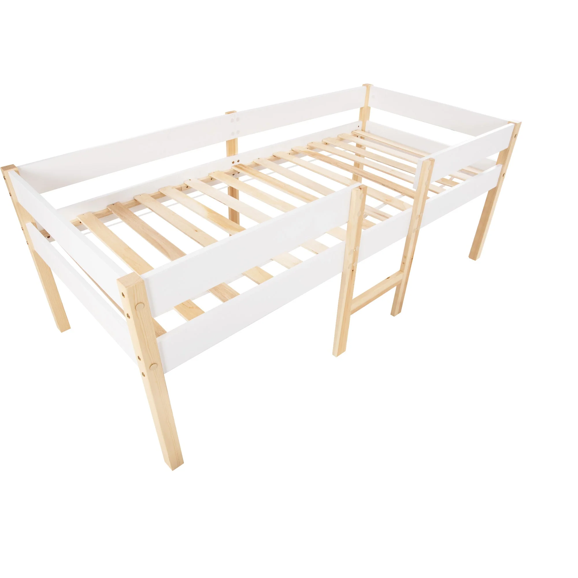 Children's bed with fall protection, 90x200 cm, solid pine wood, white & oak - Image 11
