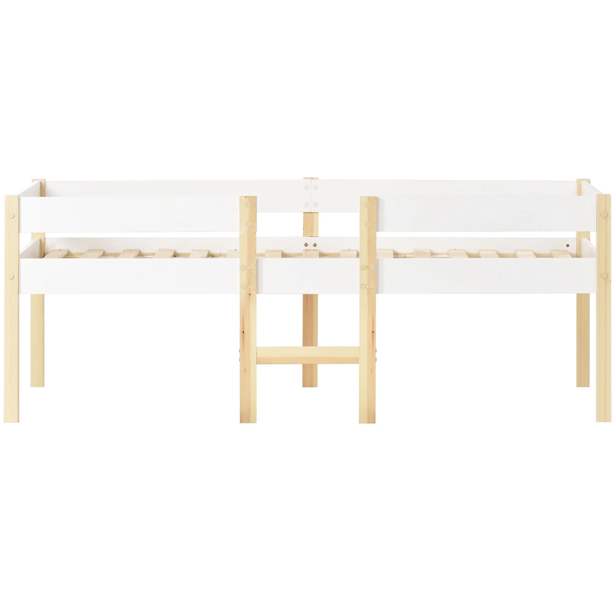 Children's bed with fall protection, 90x200 cm, solid pine wood, white & oak - Image 8
