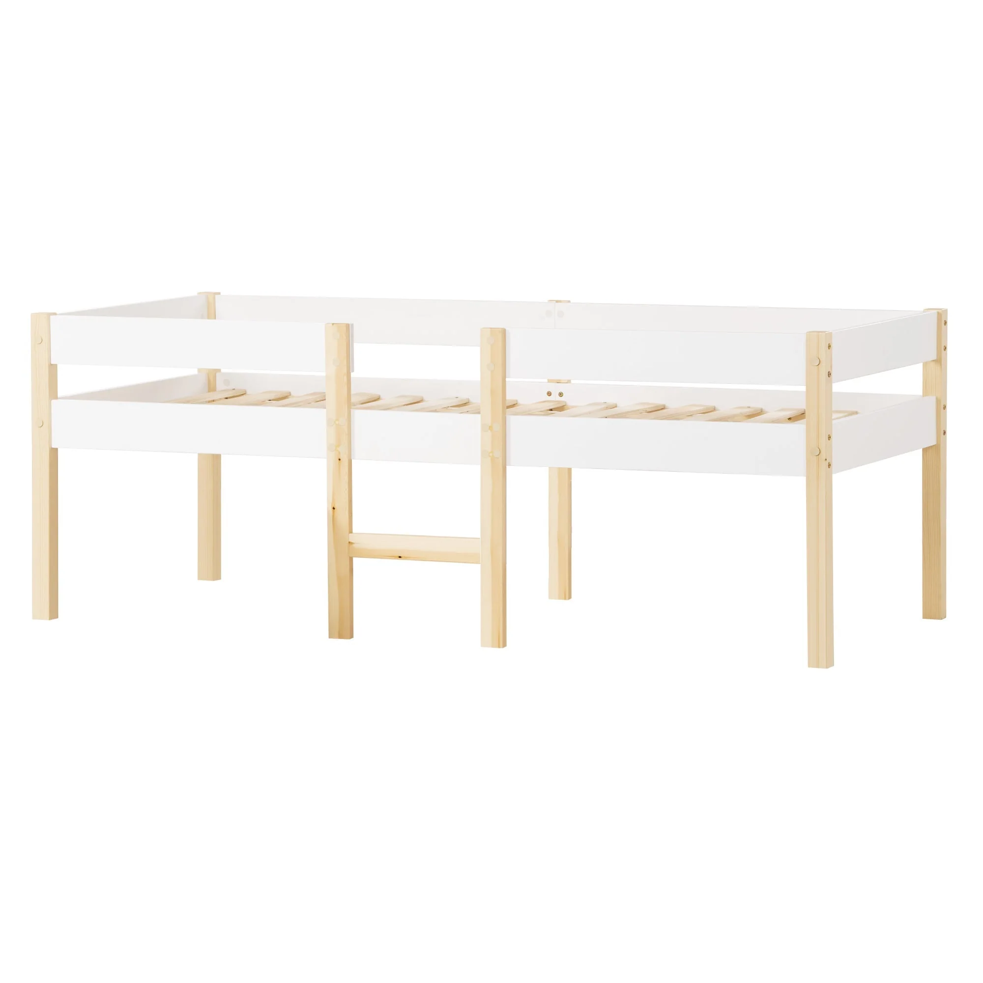 Children's bed with fall protection, 90x200 cm, solid pine wood, white & oak - Image 9