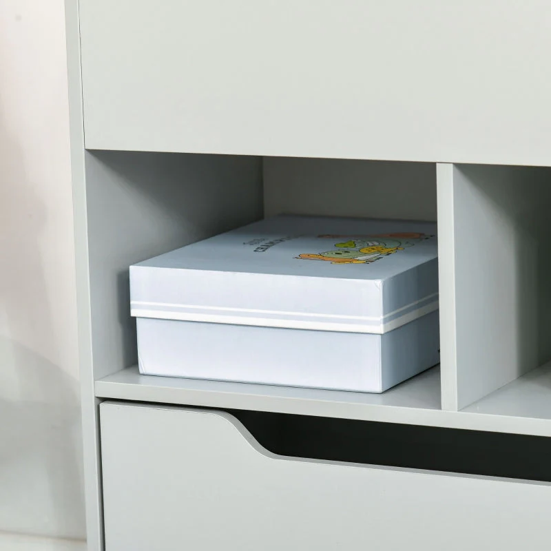 Children's Bookcase, 3 Shelves 2 Open Compartments, Grey - Image 7