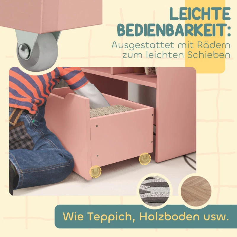 Children's Bookcase 3 Shelves 2 Open Compartments with Drawer Storage Shelf Pink - Image 5