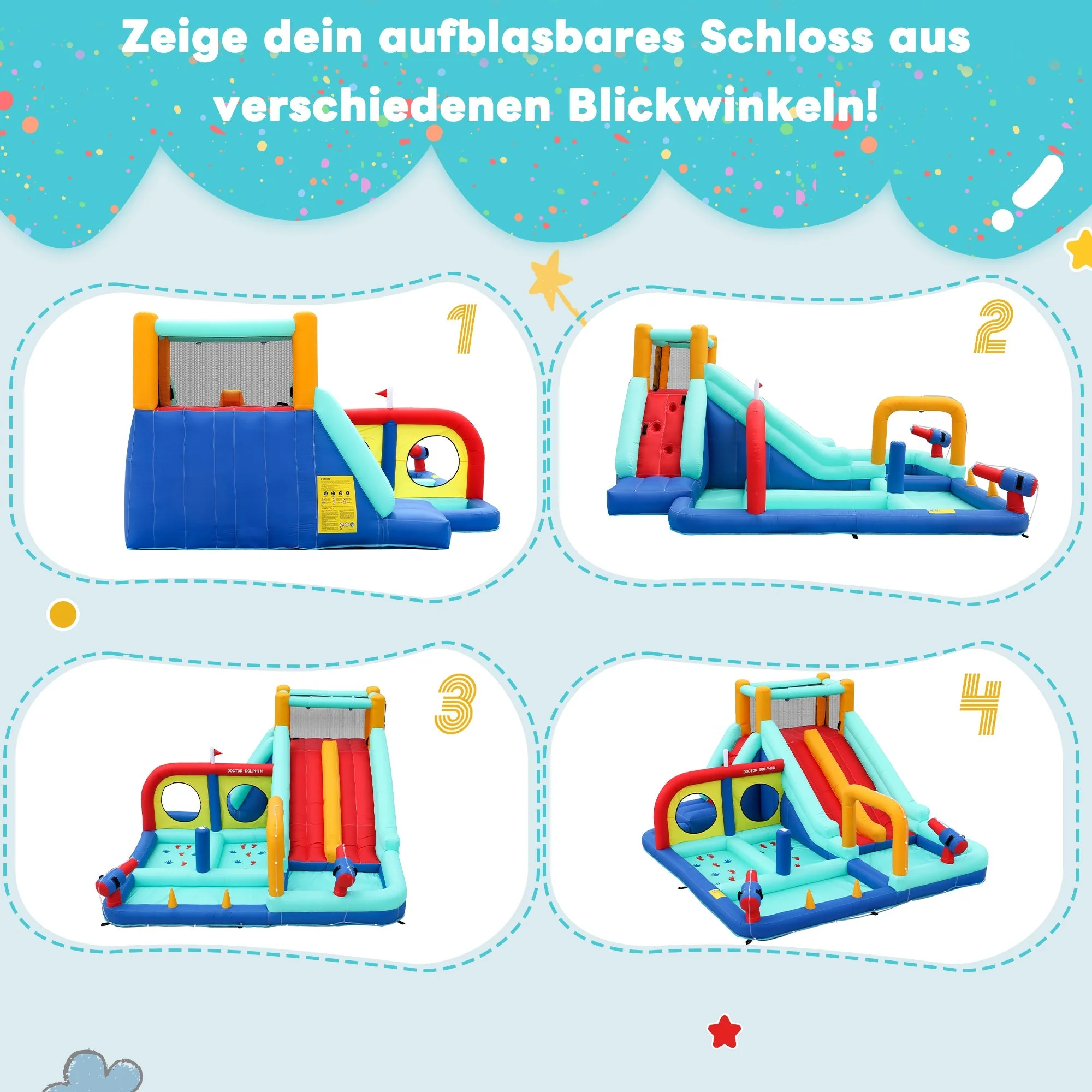 Children's Bouncy Castle Water Park, Multifunctional Double Slide & Climbing Wall, with Blower, Outdoor - Image 6